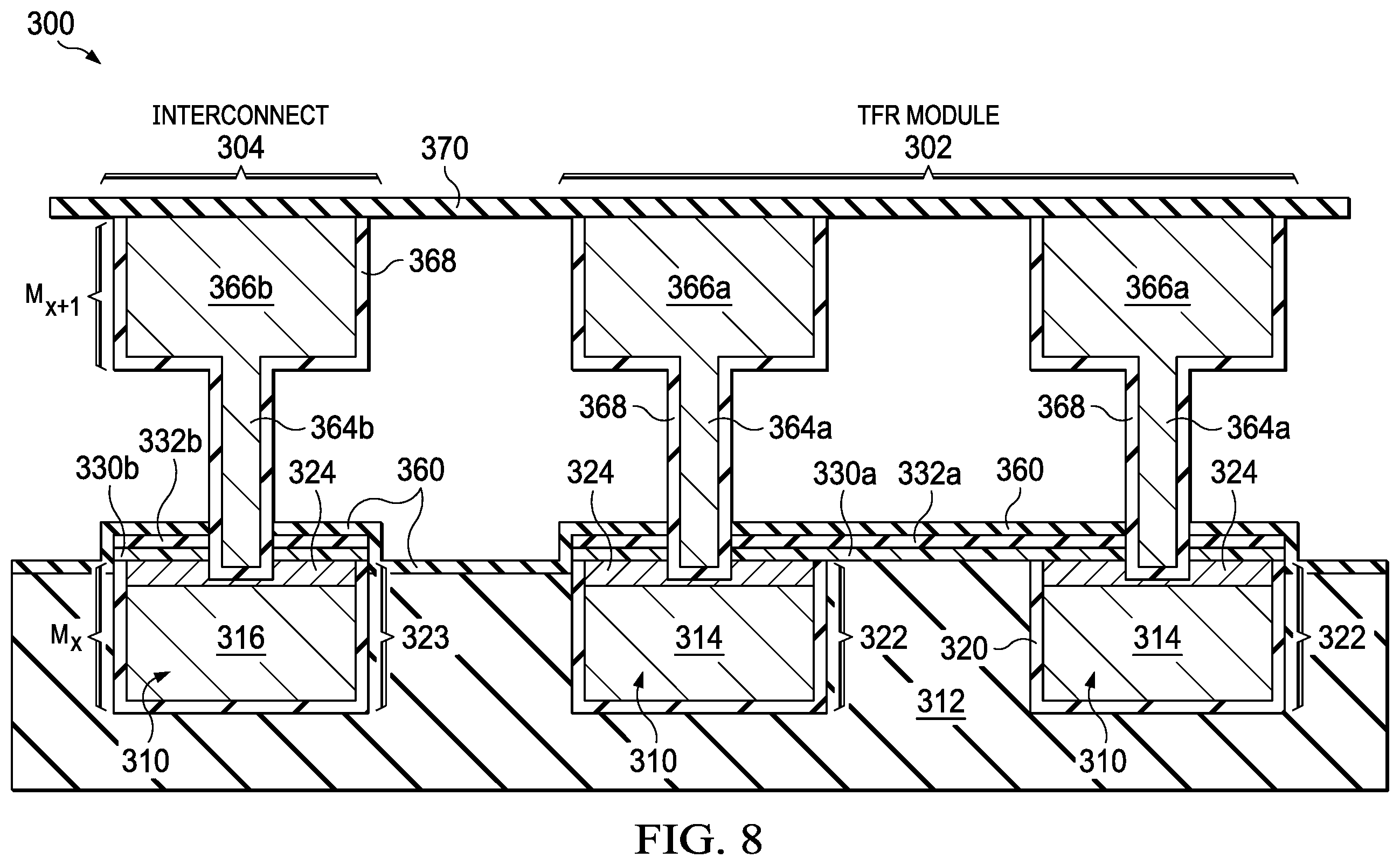 Patent US11824080 Figure 8 – Thin-film resistor (TFR) with displacement-plated TFR heads