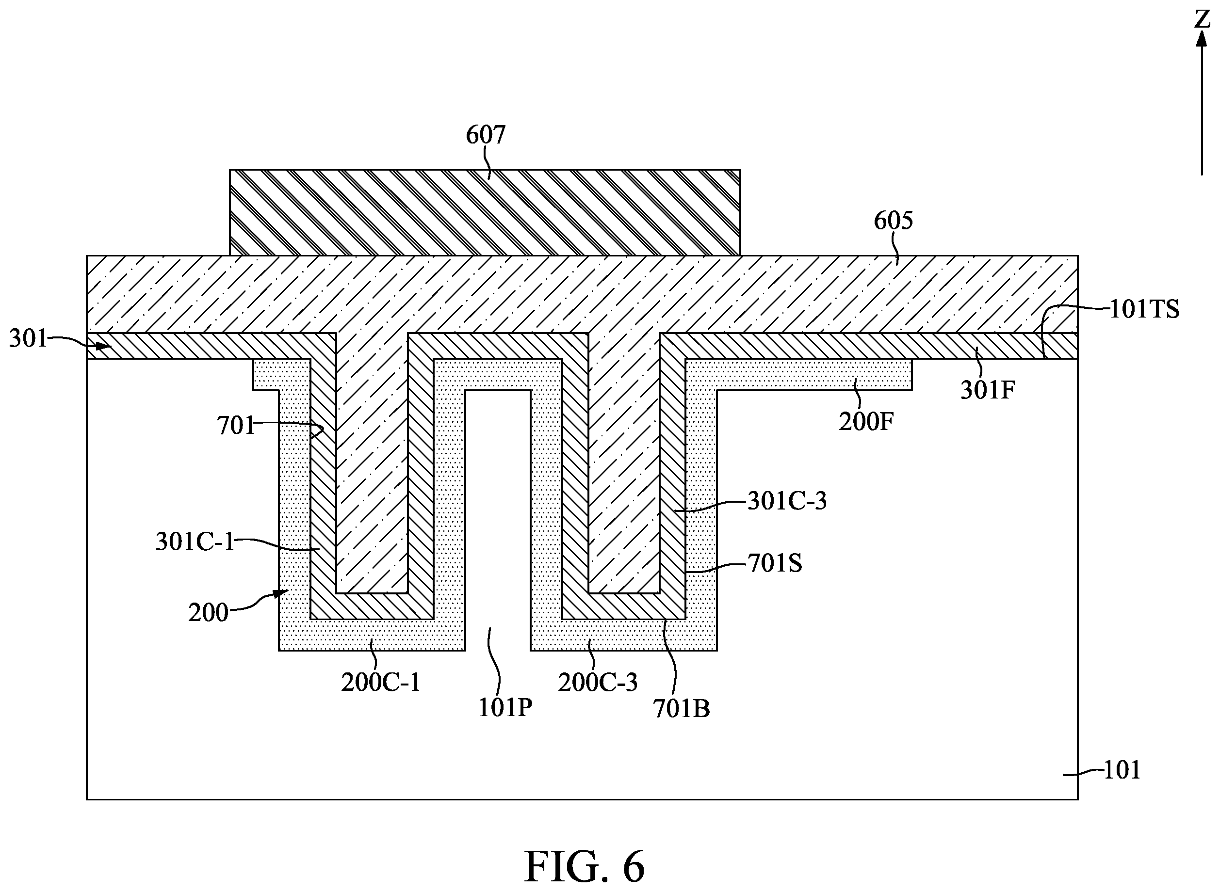 Patent US11824082 Figure 6 – Method for fabricating semiconductor device with capacitors having shared electrode