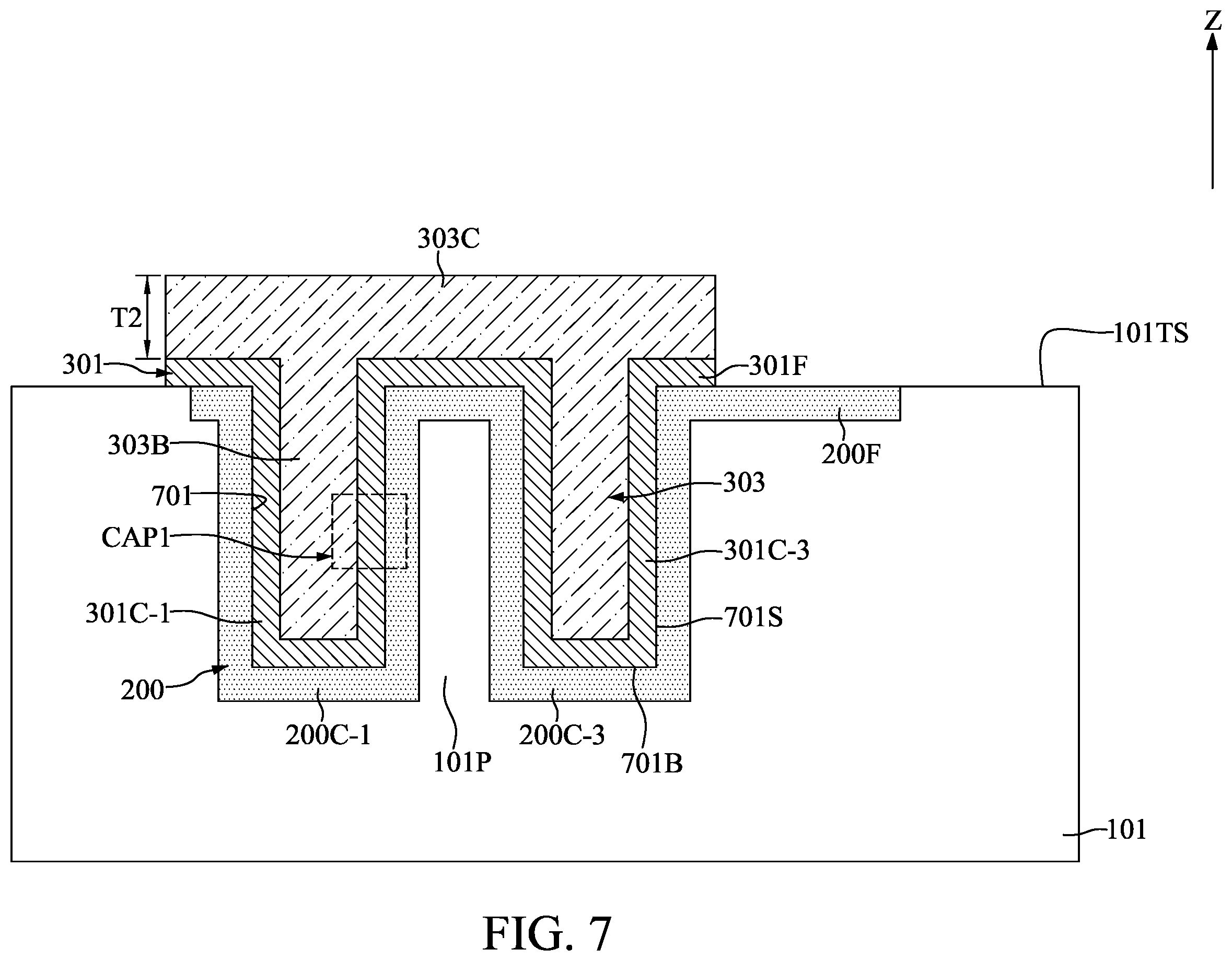 Patent US11824082 Figure 7 – Method for fabricating semiconductor device with capacitors having shared electrode