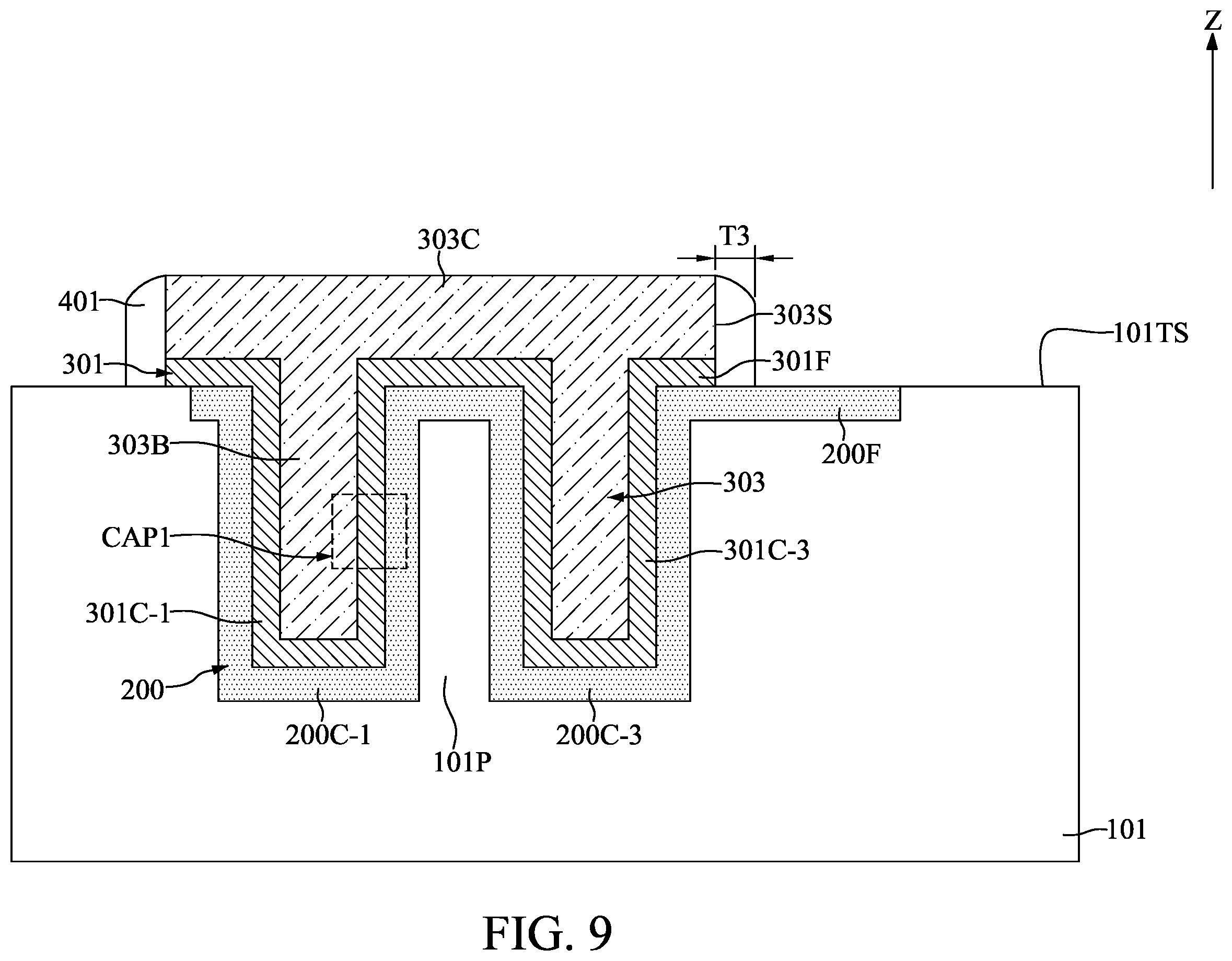 Patent US11824082 Figure 9 – Method for fabricating semiconductor device with capacitors having shared electrode