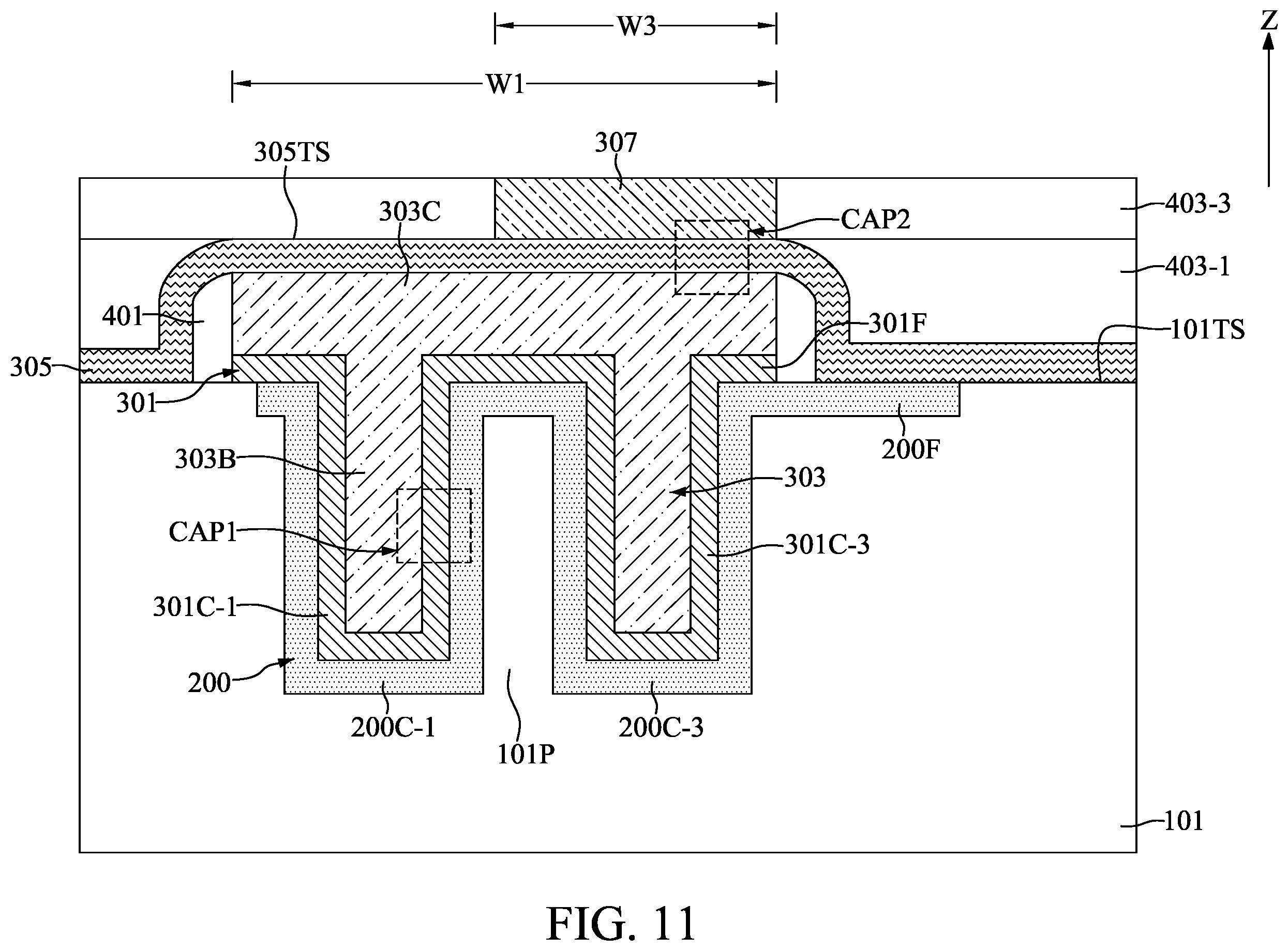 Patent US11824082 Figure 11 – Method for fabricating semiconductor device with capacitors having shared electrode