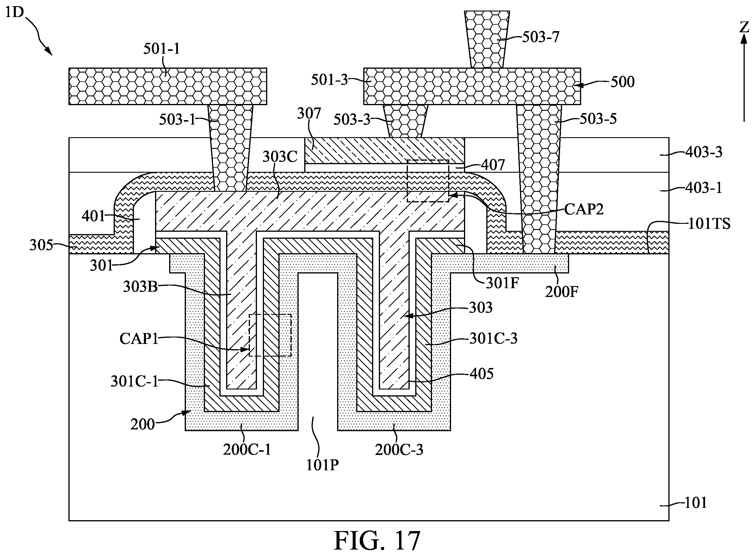 Patent US11824082 Figure 17 – Method for fabricating semiconductor device with capacitors having shared electrode