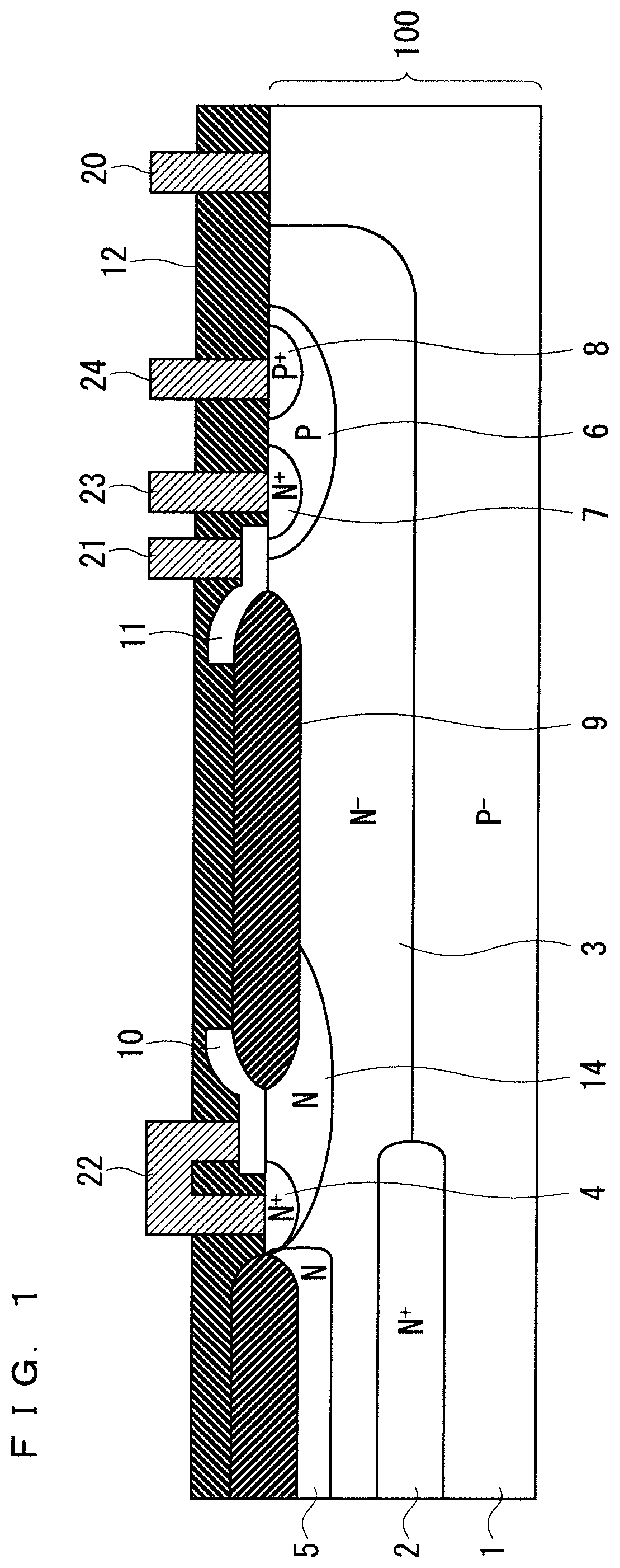 Patent US11824085 Figure 1 – Semiconductor device comprising a MOSFET having a RESURF region and higher peak impurity concentration diffusion region in the RESURF region