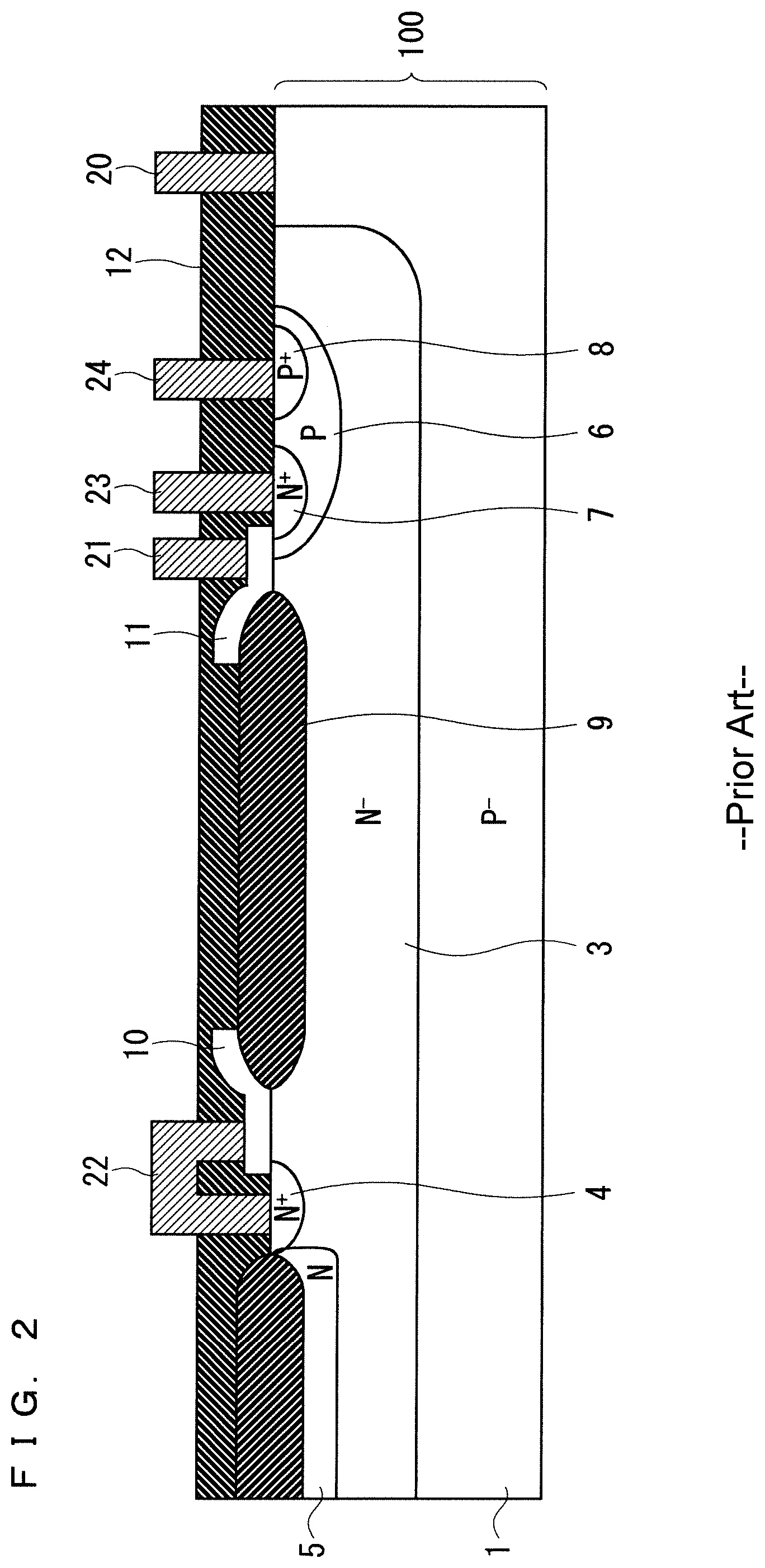 Patent US11824085 Figure 2 – Semiconductor device comprising a MOSFET having a RESURF region and higher peak impurity concentration diffusion region in the RESURF region