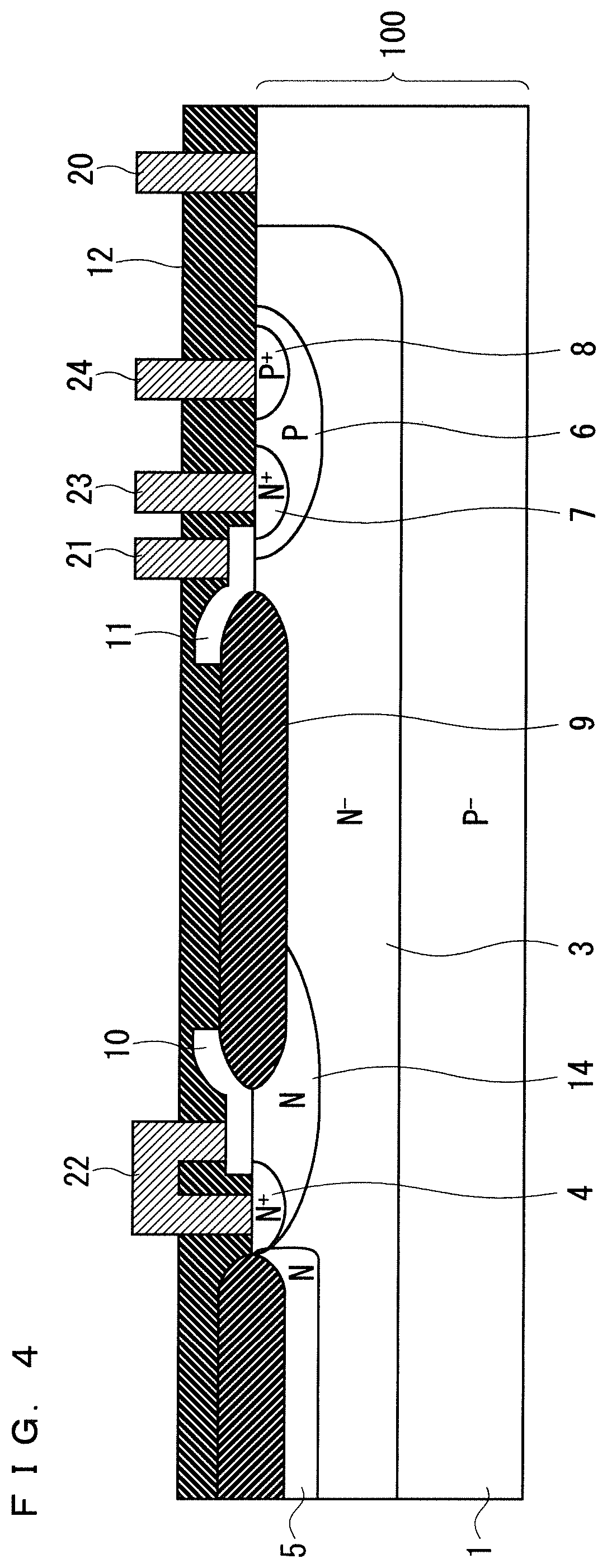 Patent US11824085 Figure 4 – Semiconductor device comprising a MOSFET having a RESURF region and higher peak impurity concentration diffusion region in the RESURF region