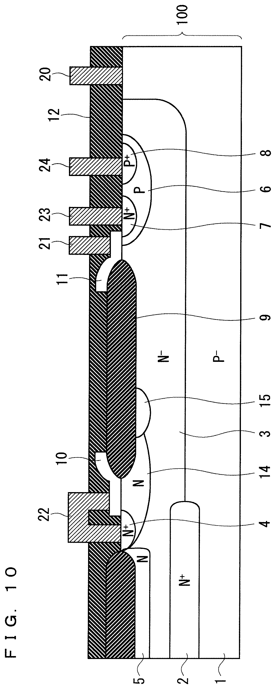 Patent US11824085 Figure 10 – Semiconductor device comprising a MOSFET having a RESURF region and higher peak impurity concentration diffusion region in the RESURF region