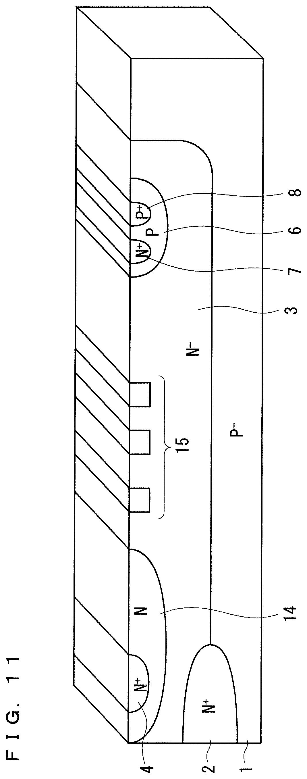 Patent US11824085 Figure 11 – Semiconductor device comprising a MOSFET having a RESURF region and higher peak impurity concentration diffusion region in the RESURF region