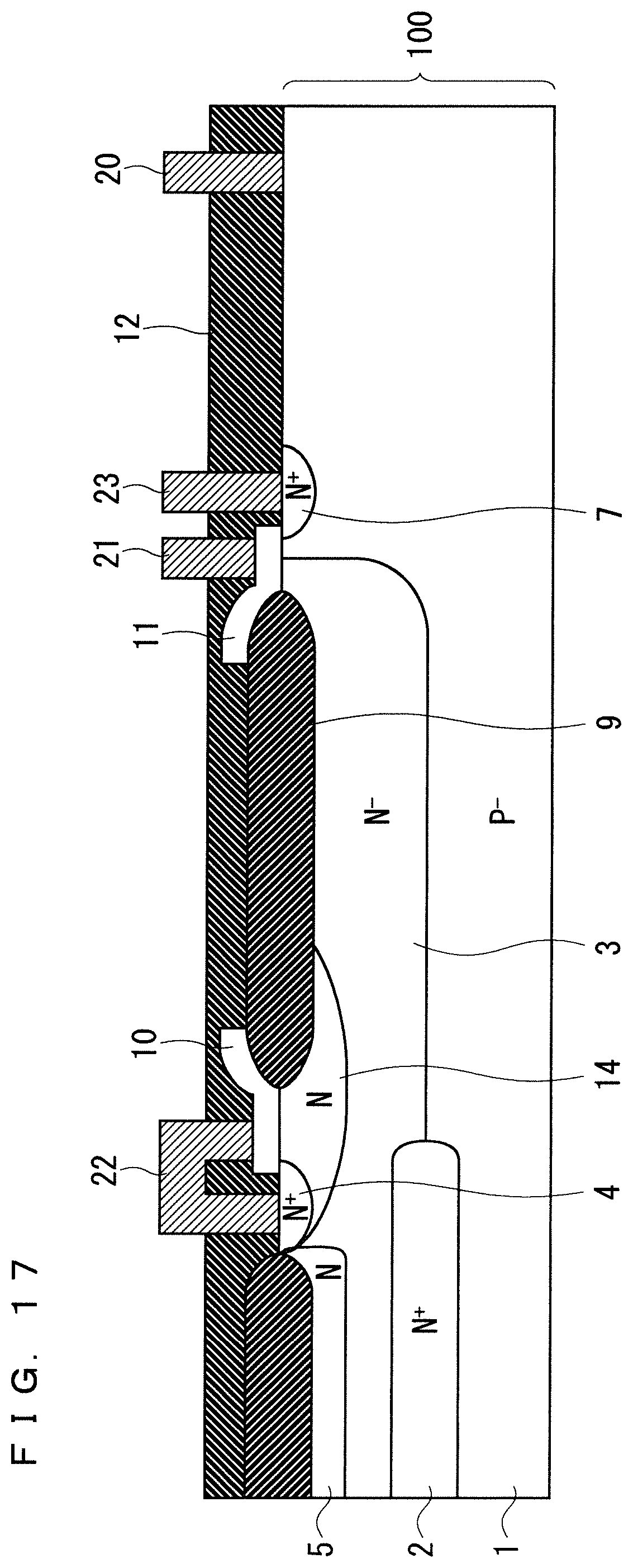 Patent US11824085 Figure 17 – Semiconductor device comprising a MOSFET having a RESURF region and higher peak impurity concentration diffusion region in the RESURF region