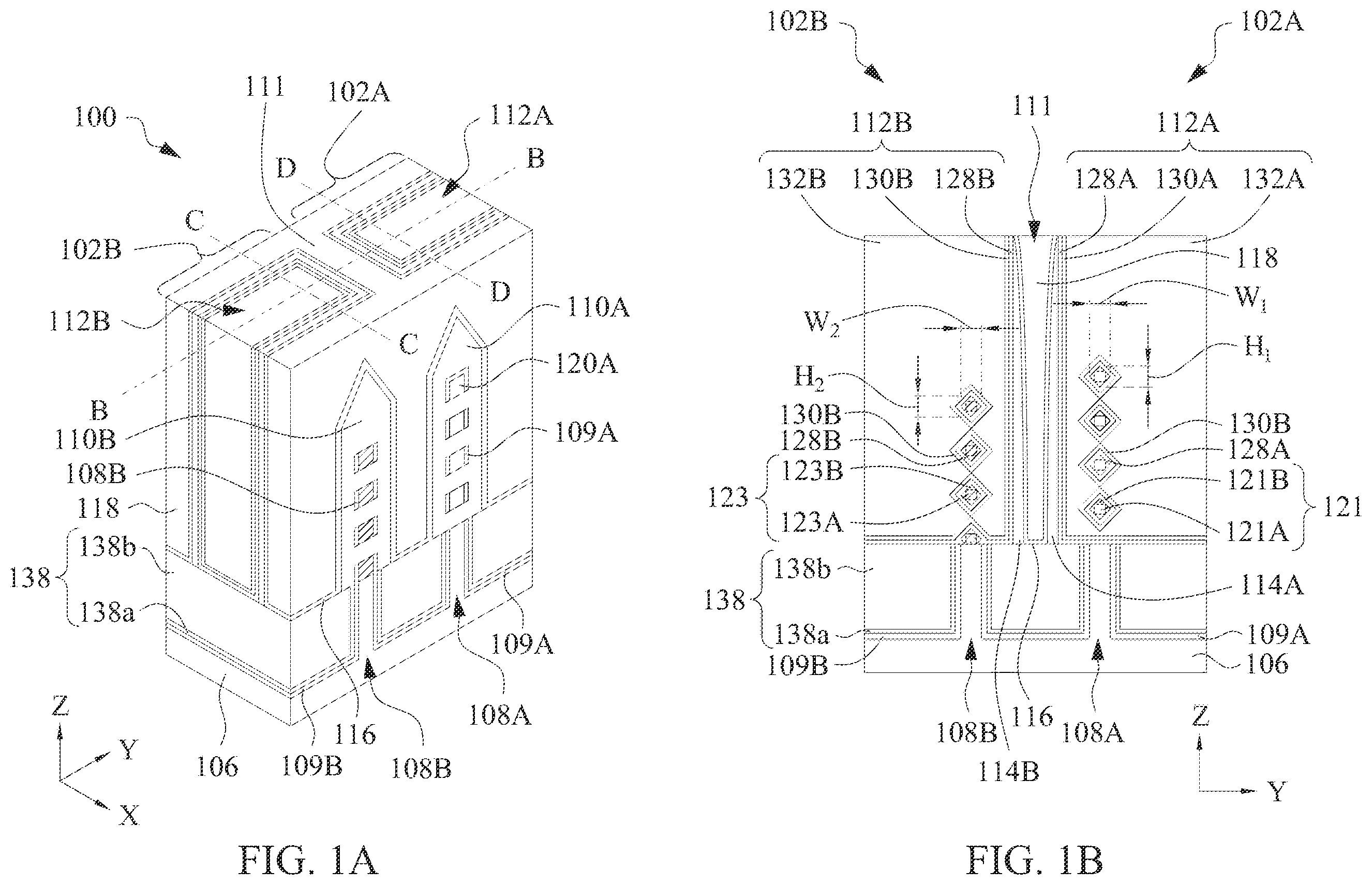 Patent US11824089 Figure 1 – Core-shell nanostructures for semiconductor devices