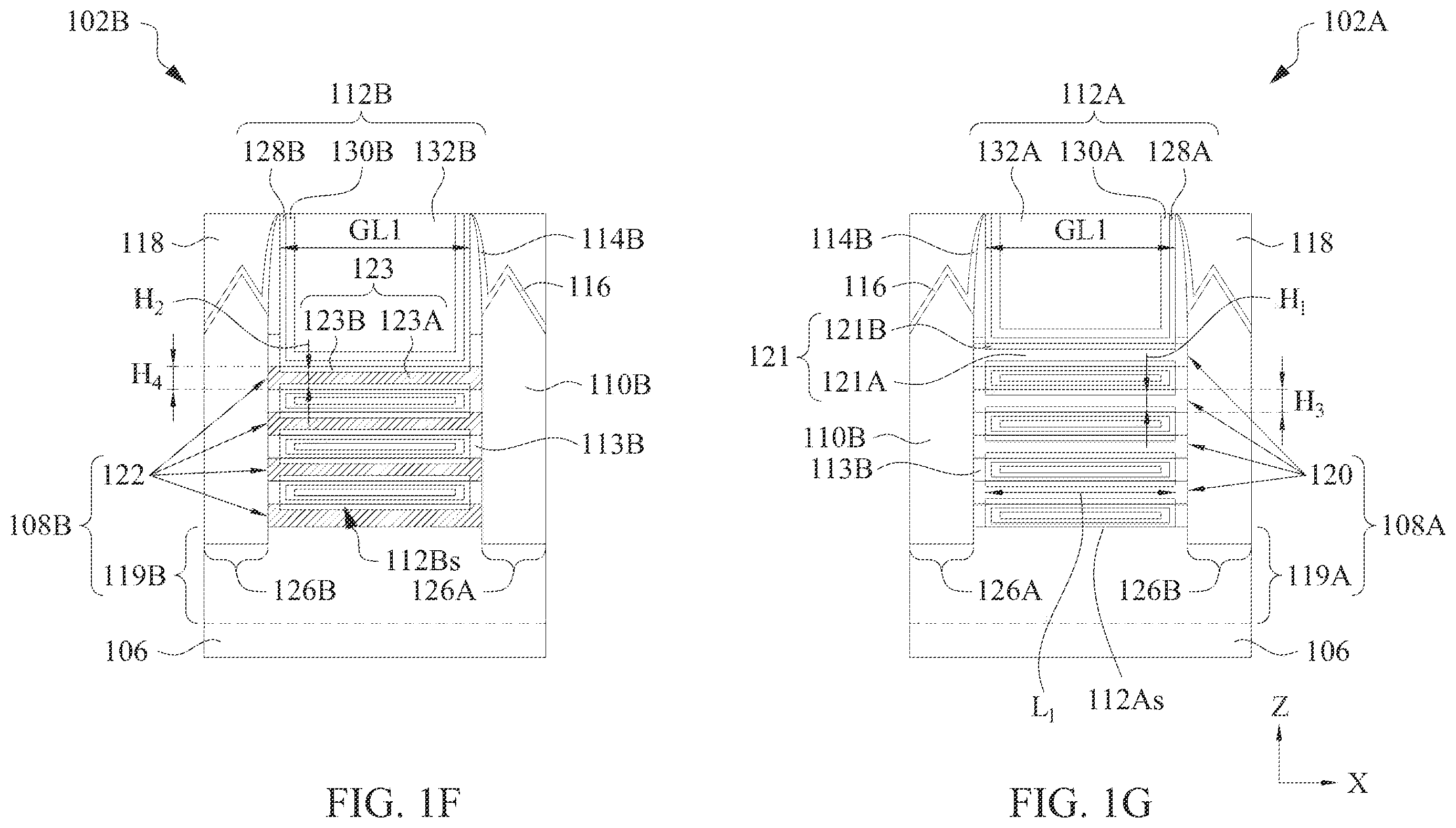 Patent US11824089 Figure 4 – Core-shell nanostructures for semiconductor devices