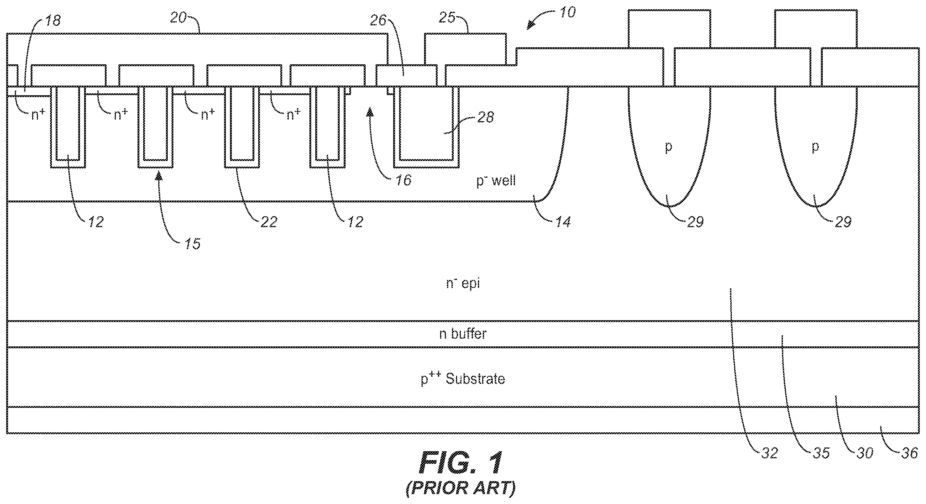 Patent US11824092 Figure 1 – Insulated trench gates with dopants implanted through gate oxide