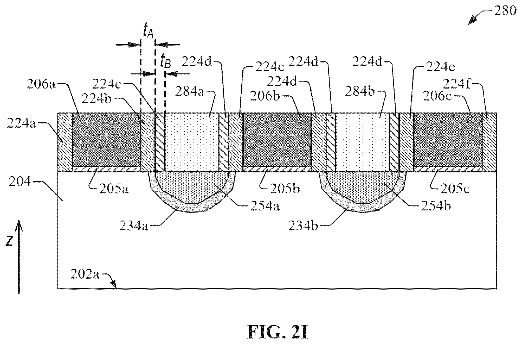 Patent US11824097 Figure 6 – Contact architecture for capacitance reduction and satisfactory contact resistance