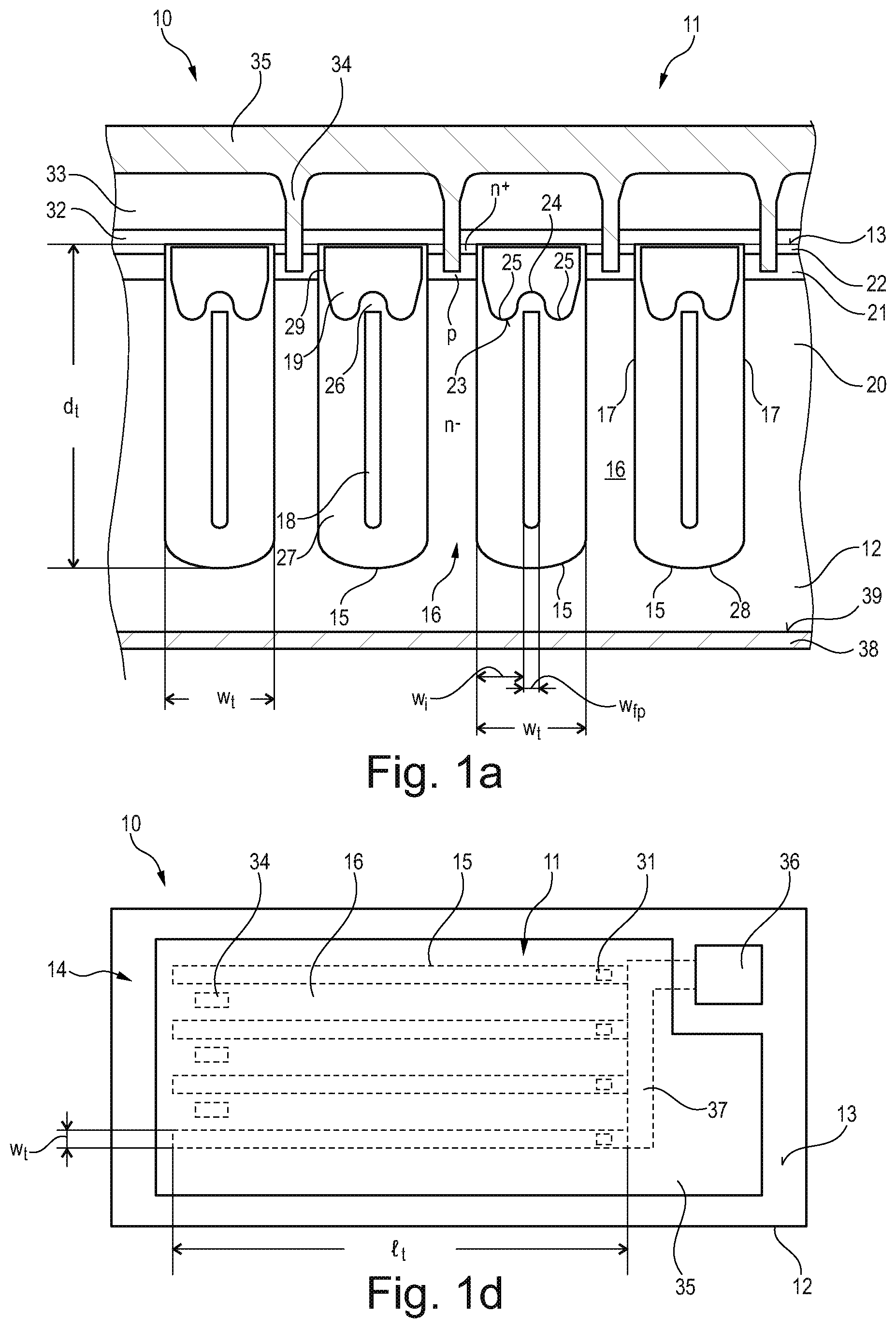 Patent US11824114 — Transistor device having a field plate in an elongate active trench — Figure 1