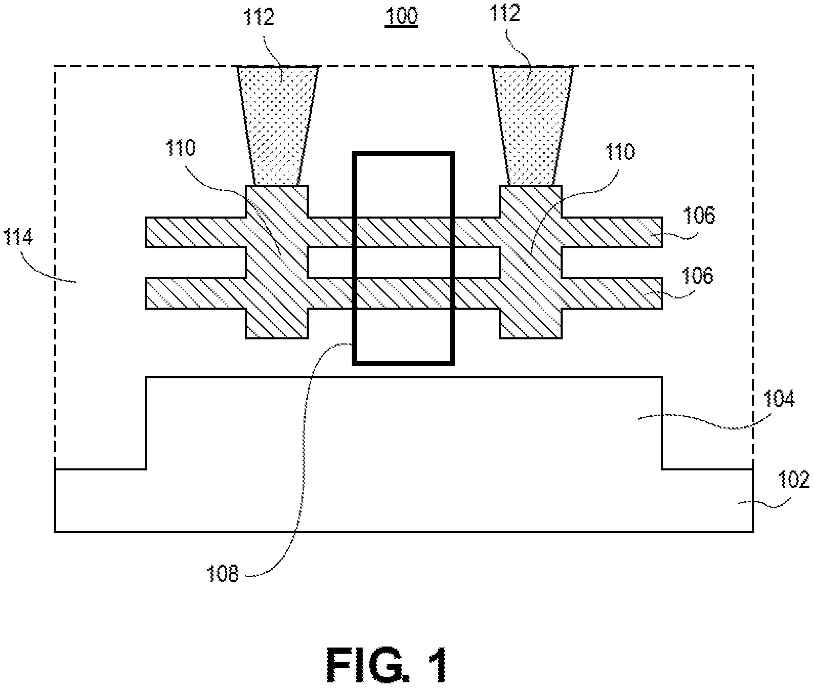 Patent US11824116 Figure 1 – Gate-all-around integrated circuit structures having devices with channel-to-substrate electrical contact