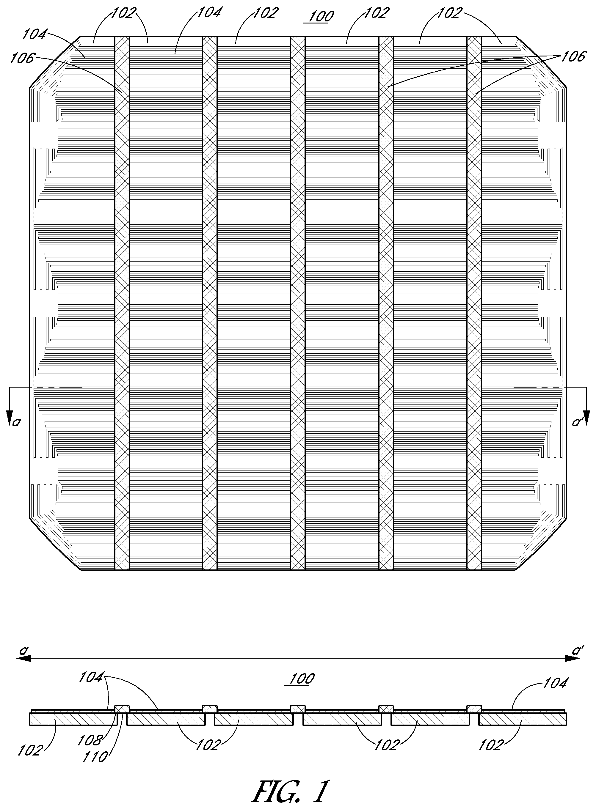 Patent US11824130 Figure 1 – Solar cell having a plurality of sub-cells coupled by cell level interconnection