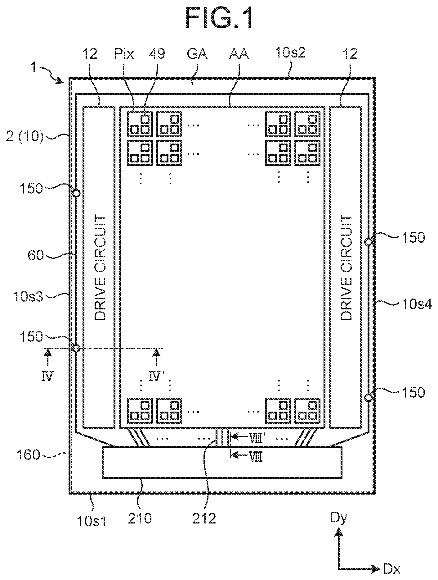 Patent US11824150 Figure 1 – Display device and array substrate