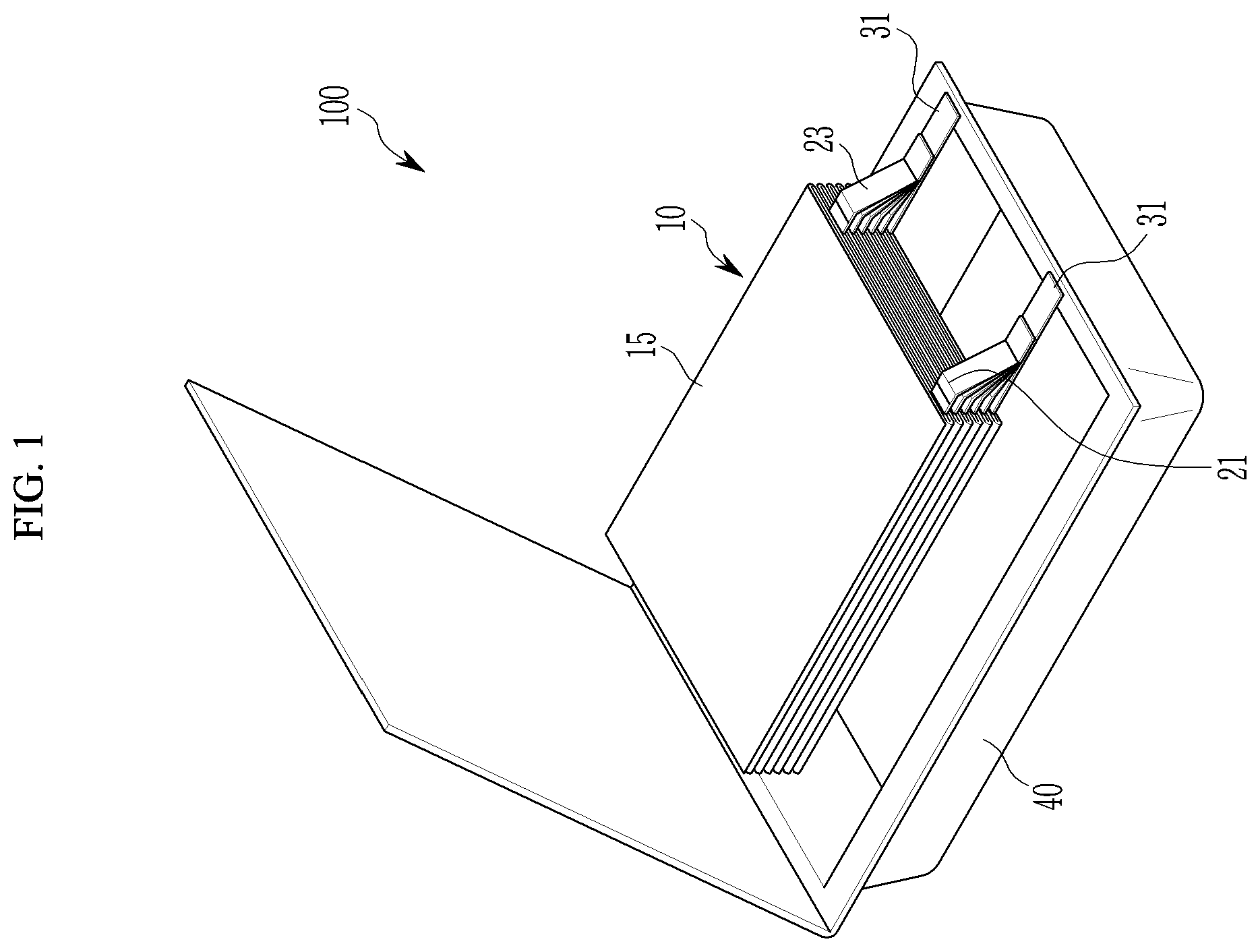 Patent US11824164 Figure 1 – Rechargeable battery, electrode assembly and method for manufacturing the same