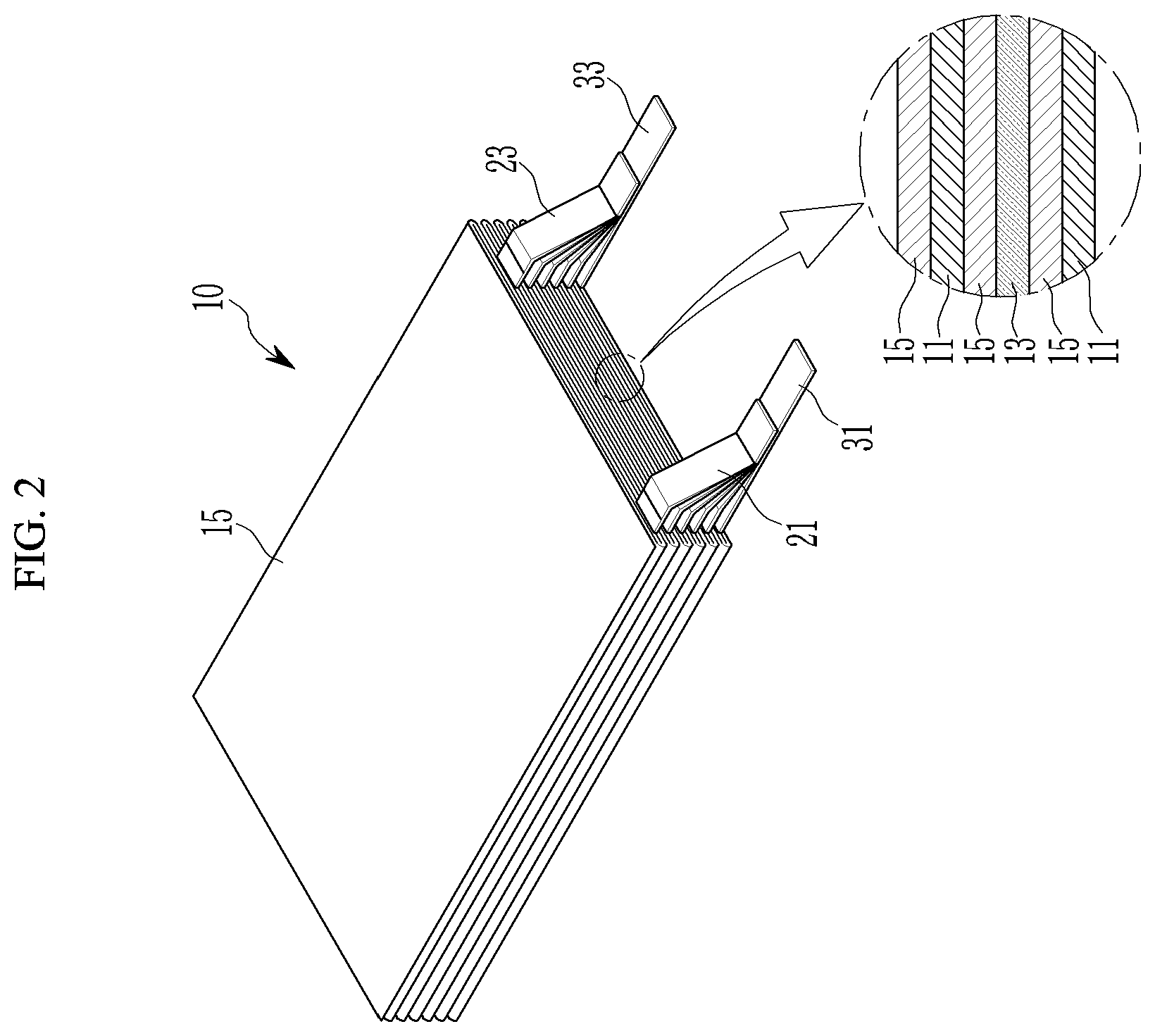 Patent US11824164 Figure 2 – Rechargeable battery, electrode assembly and method for manufacturing the same