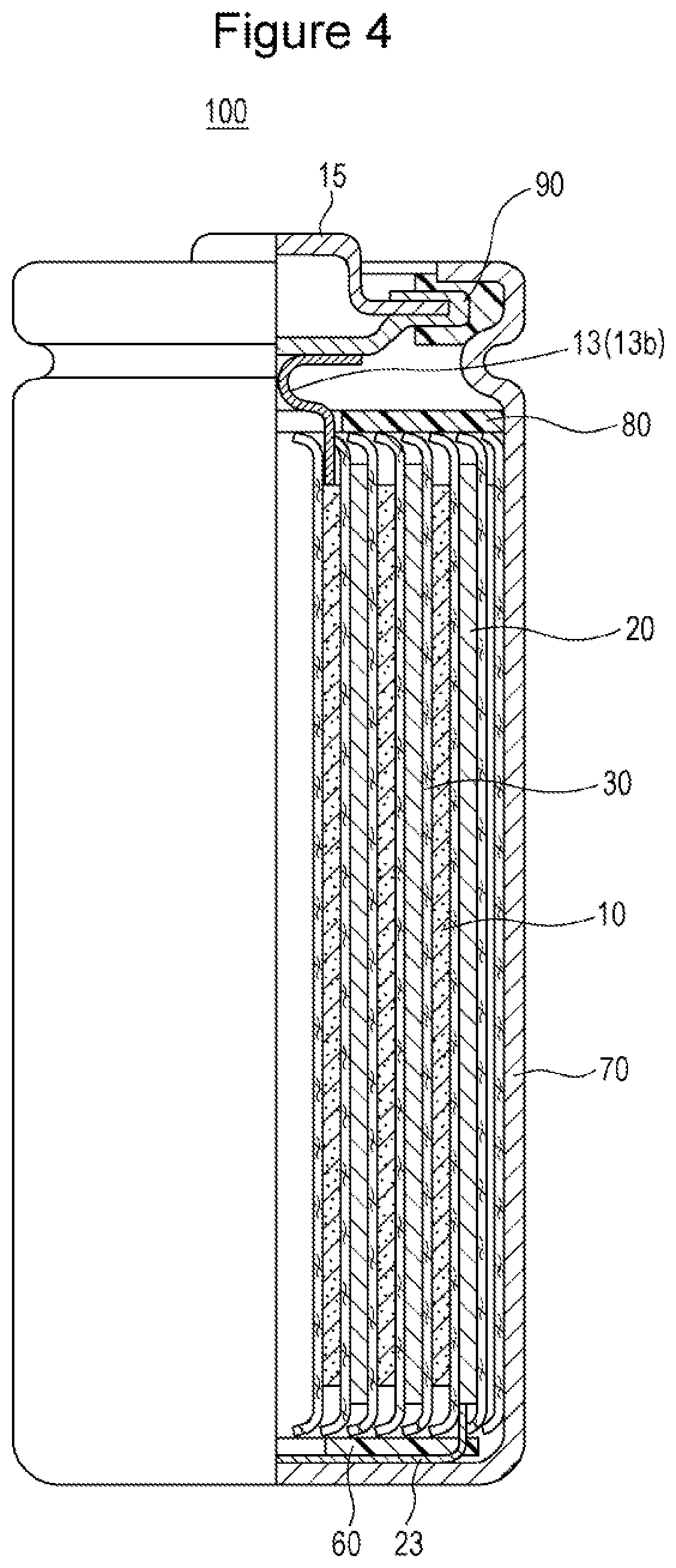 Patent US11824202 Figure 3 – Secondary battery including insulating tape covering positive electrode