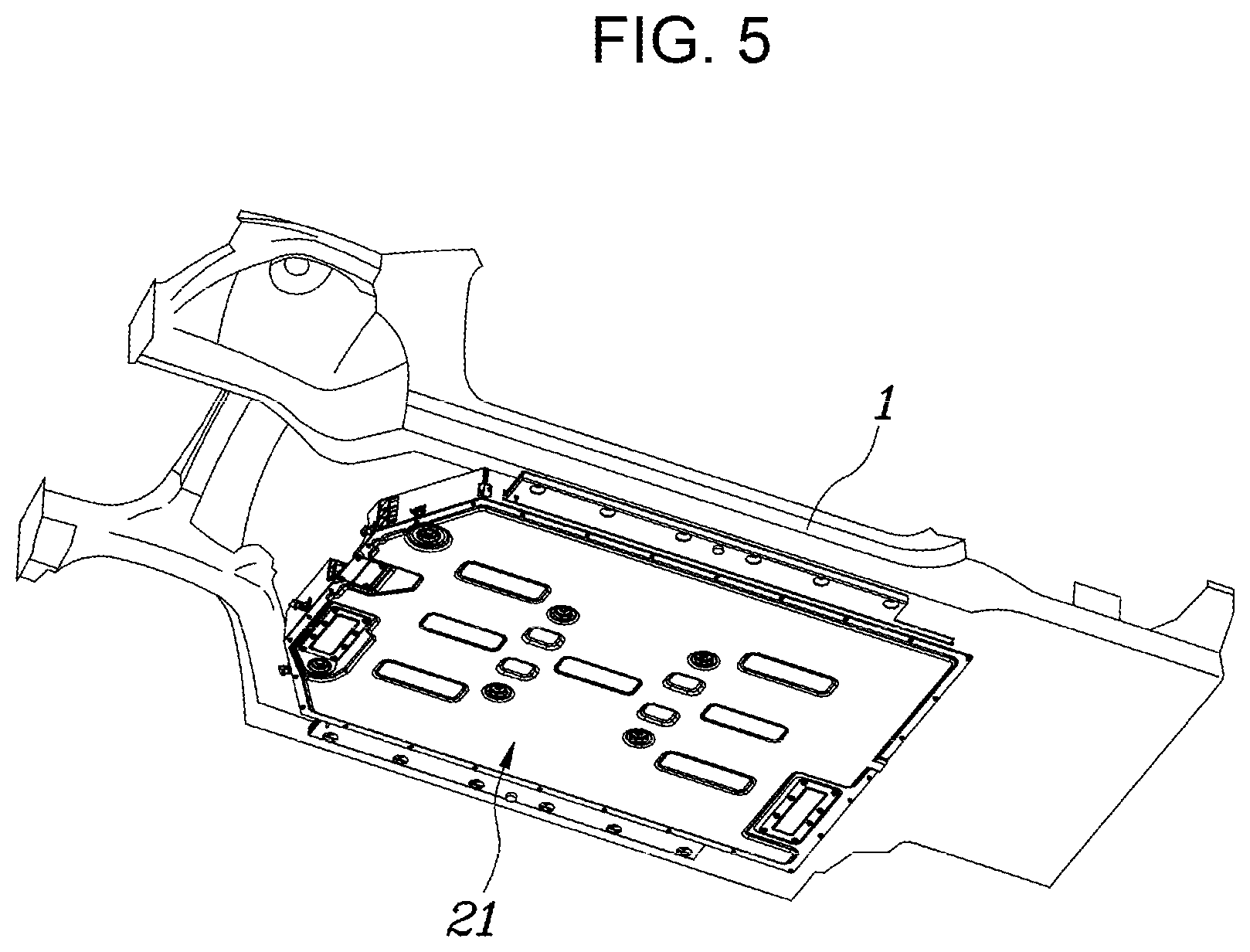 Patent US11824217 Figure 5 – High-voltage battery-mounting structure for vehicle