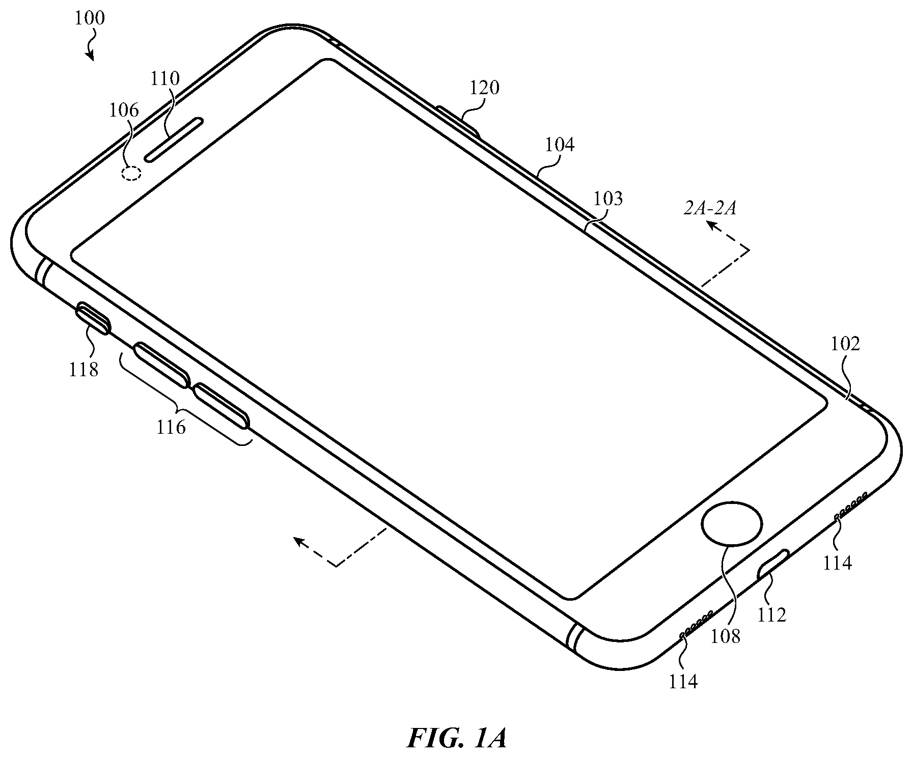 Patent US11824220 Figure 1 – Electronic device having a vented battery barrier