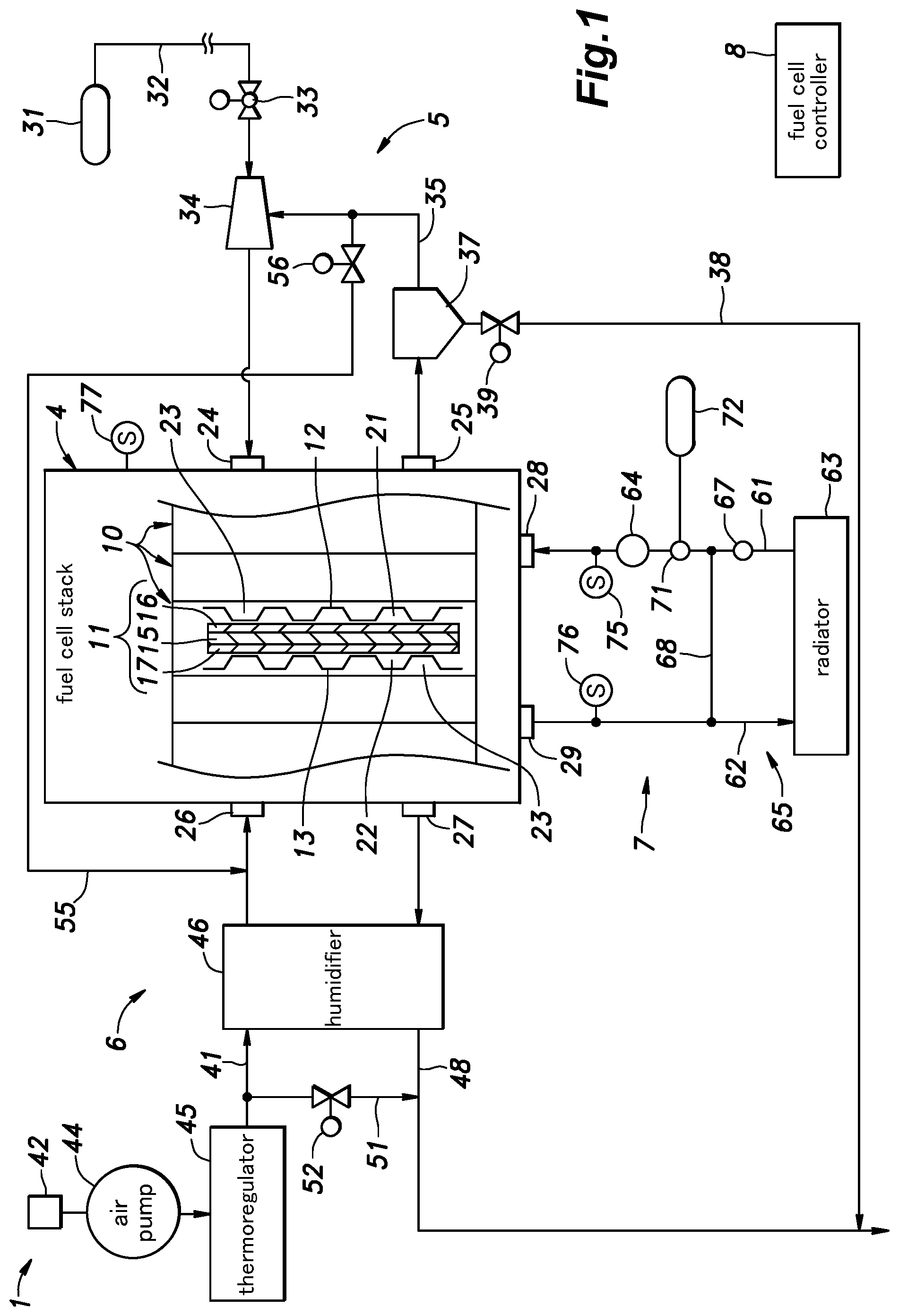 Patent US11824236 Figure 1 – Fuel cell system