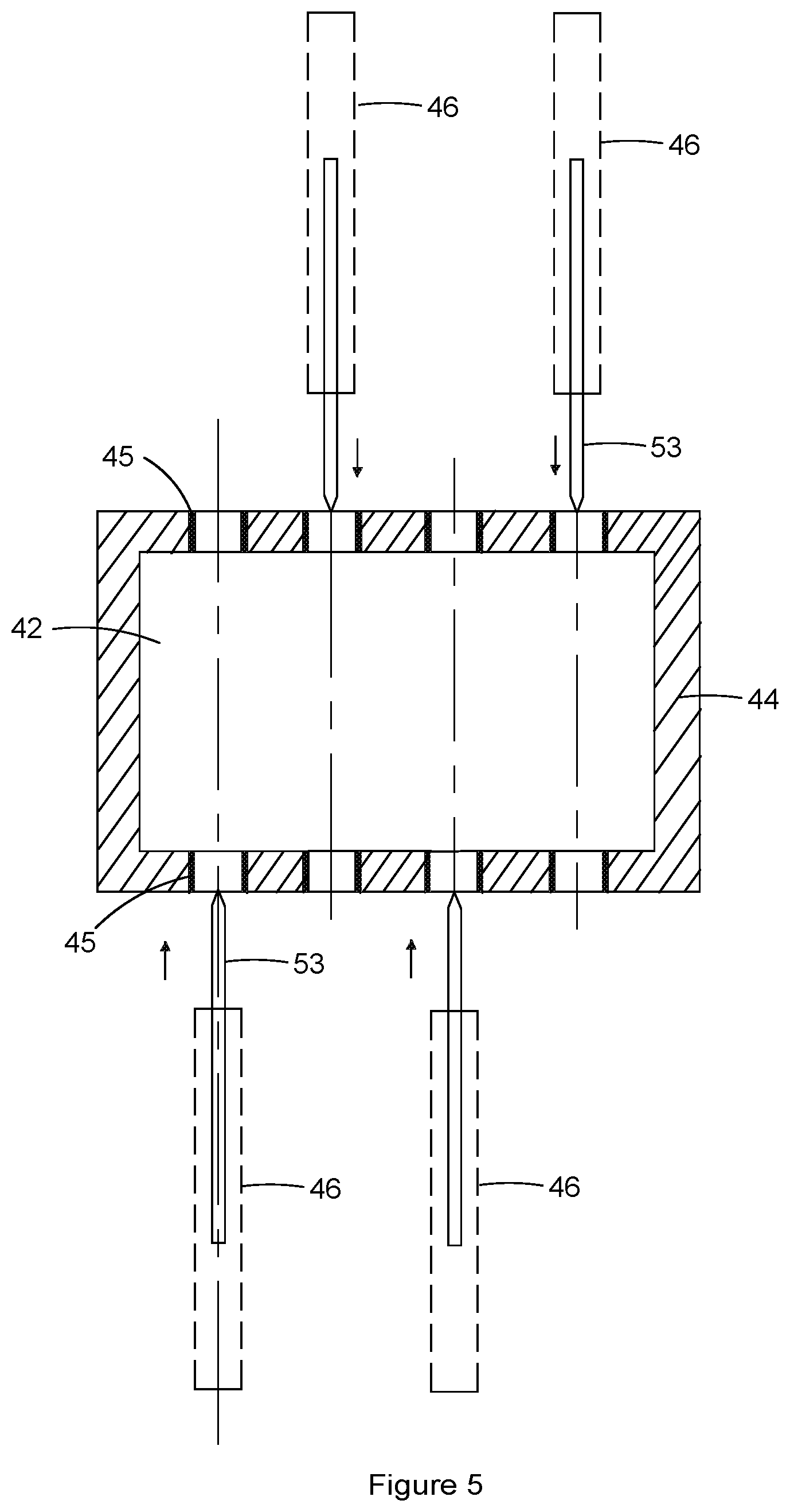Patent US11824243 Figure 5 – Electrode assembly and flow battery with improved electrolyte distribution