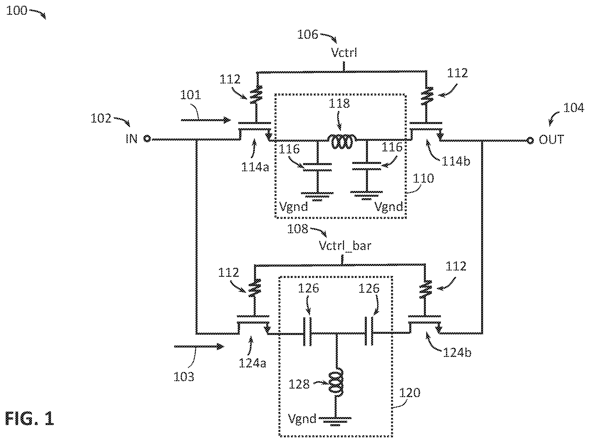 Patent US11824245 Figure 1 – Phase shifter-180 degree topology