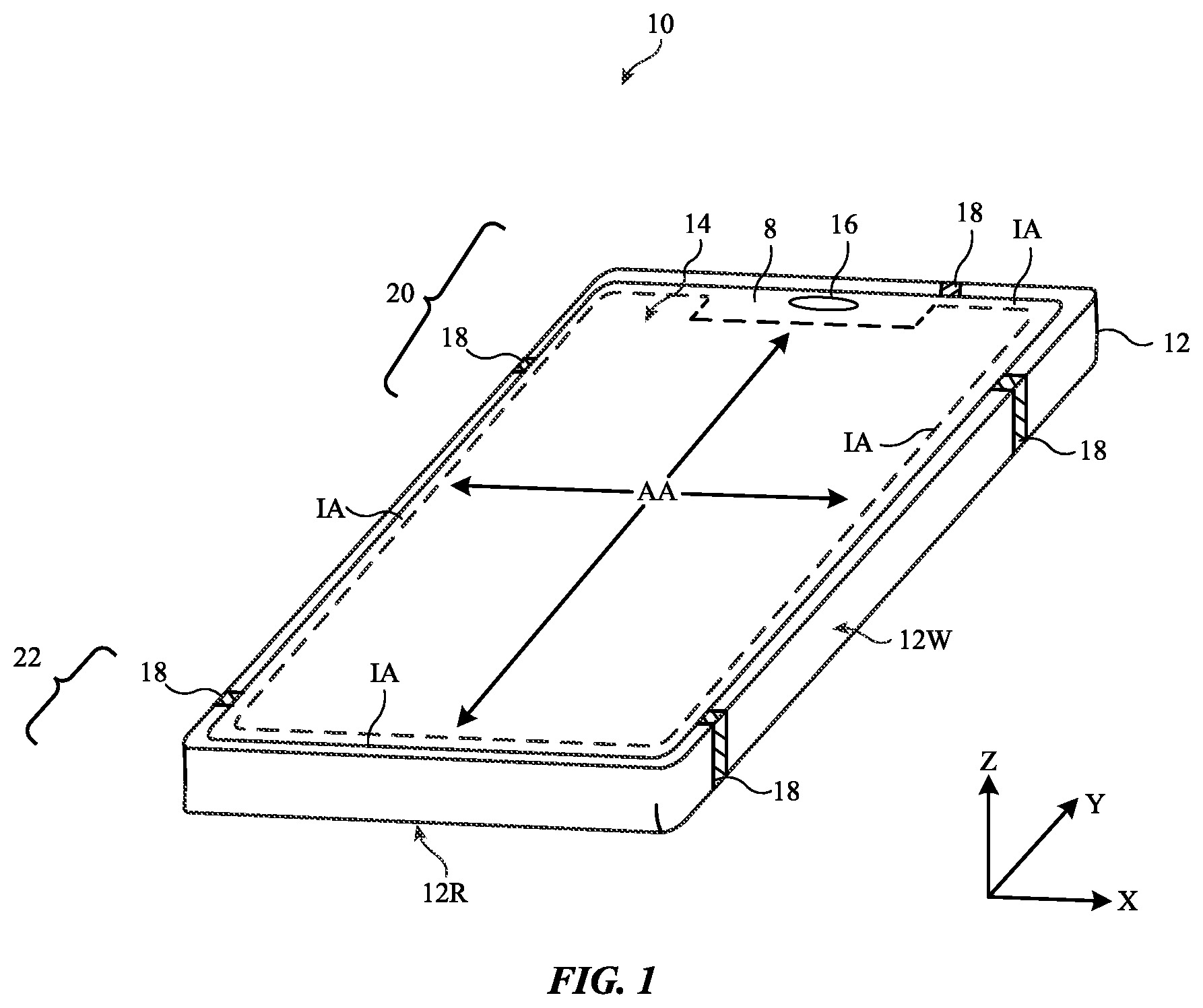 Patent US11824257 Figure 1 – Electronic devices with dielectric resonator antennas having conductive walls