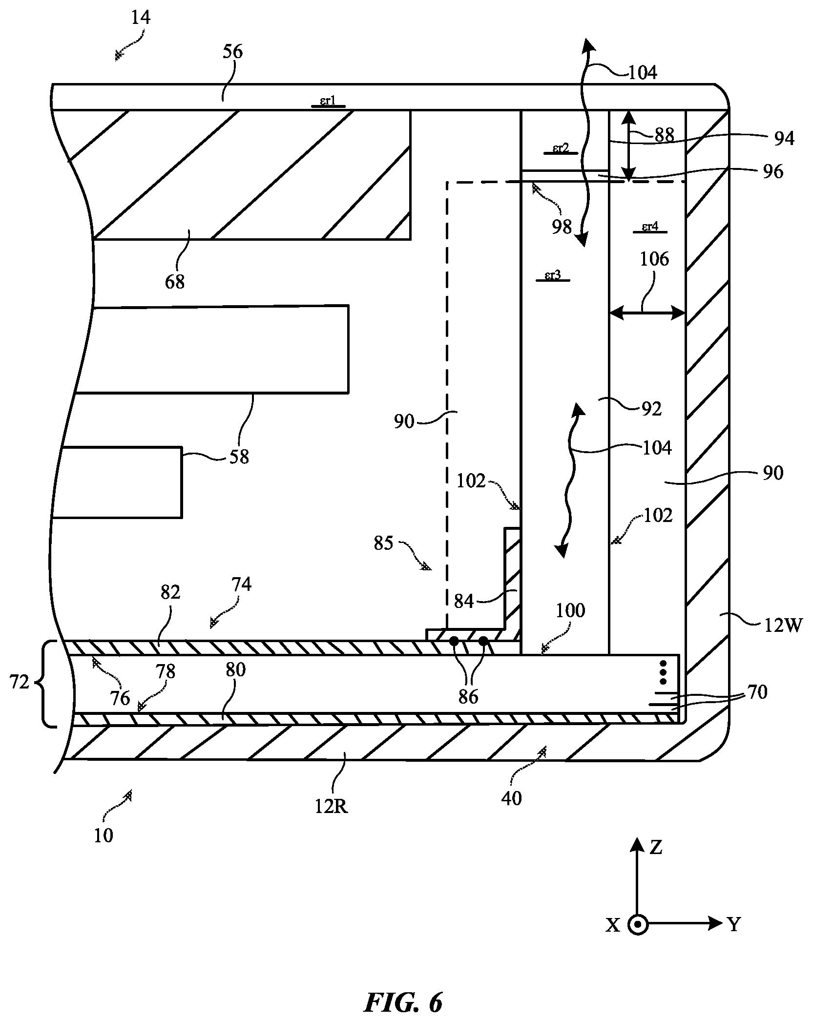 Patent US11824257 Figure 6 – Electronic devices with dielectric resonator antennas having conductive walls