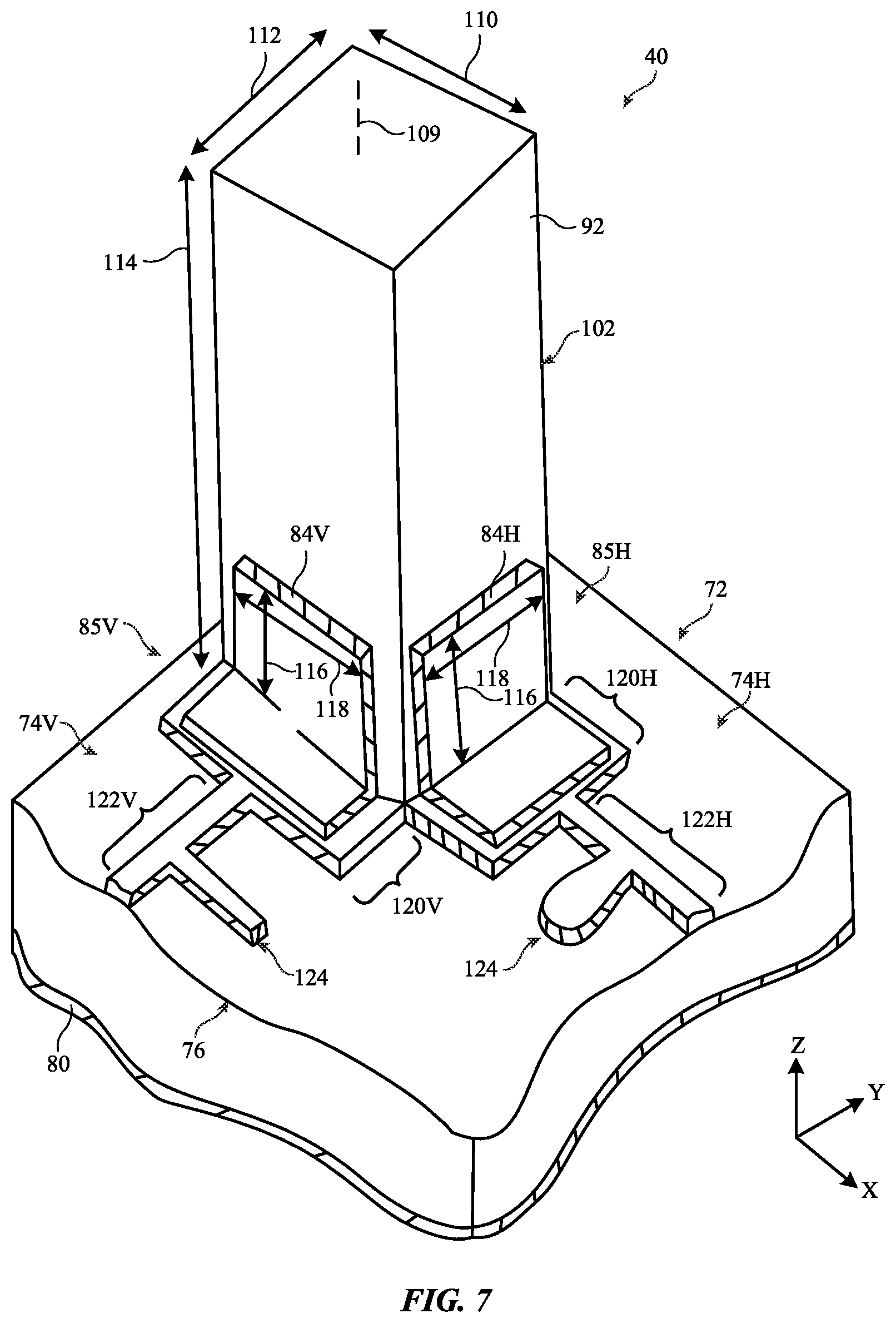 Patent US11824257 Figure 7 – Electronic devices with dielectric resonator antennas having conductive walls