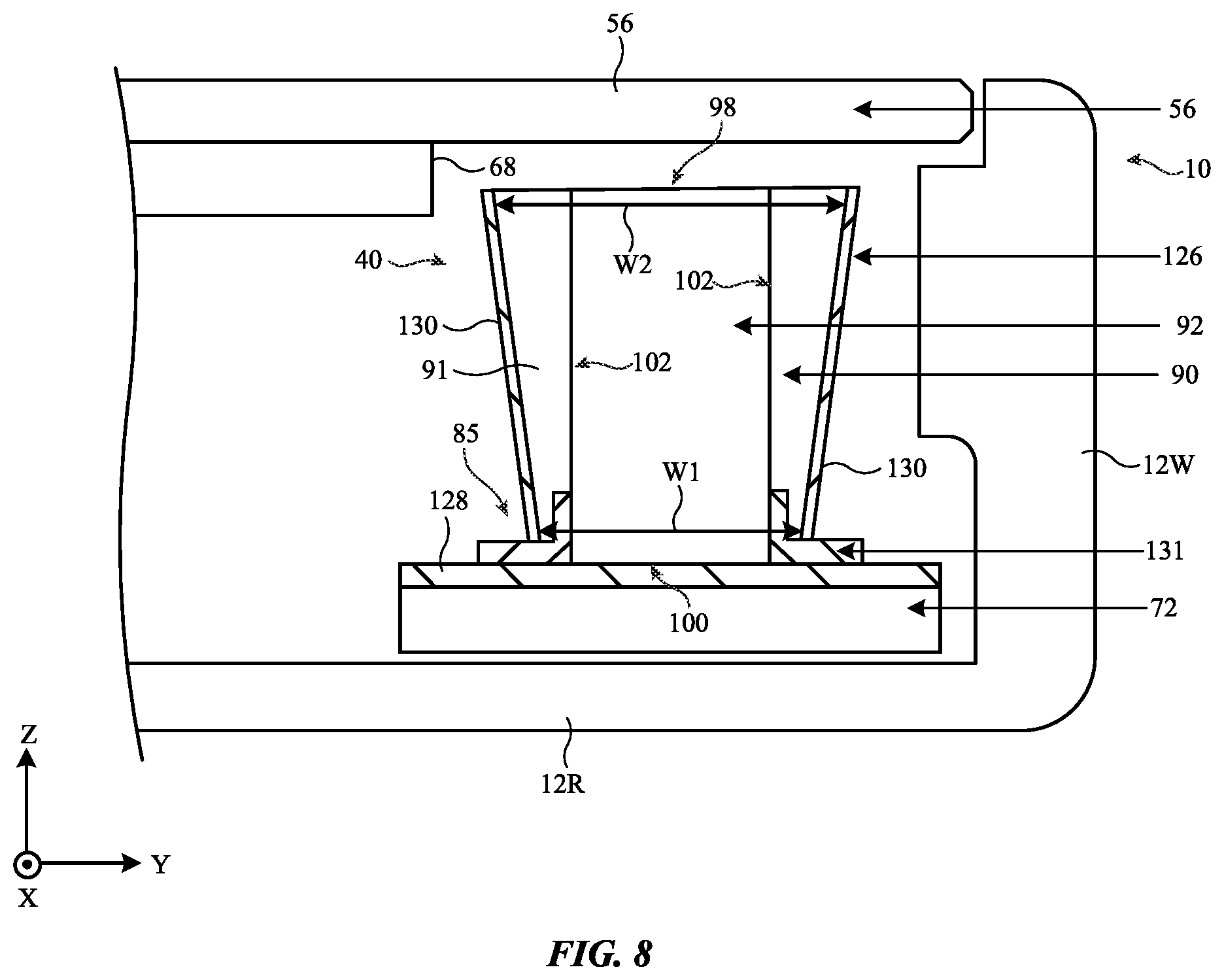 Patent US11824257 Figure 8 – Electronic devices with dielectric resonator antennas having conductive walls