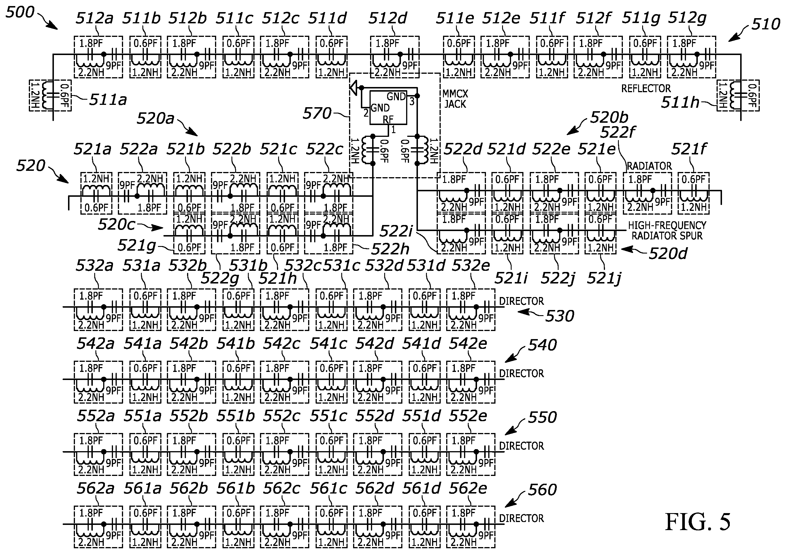 Patent US11824263 Figure 4 – Filtering proximity antenna array