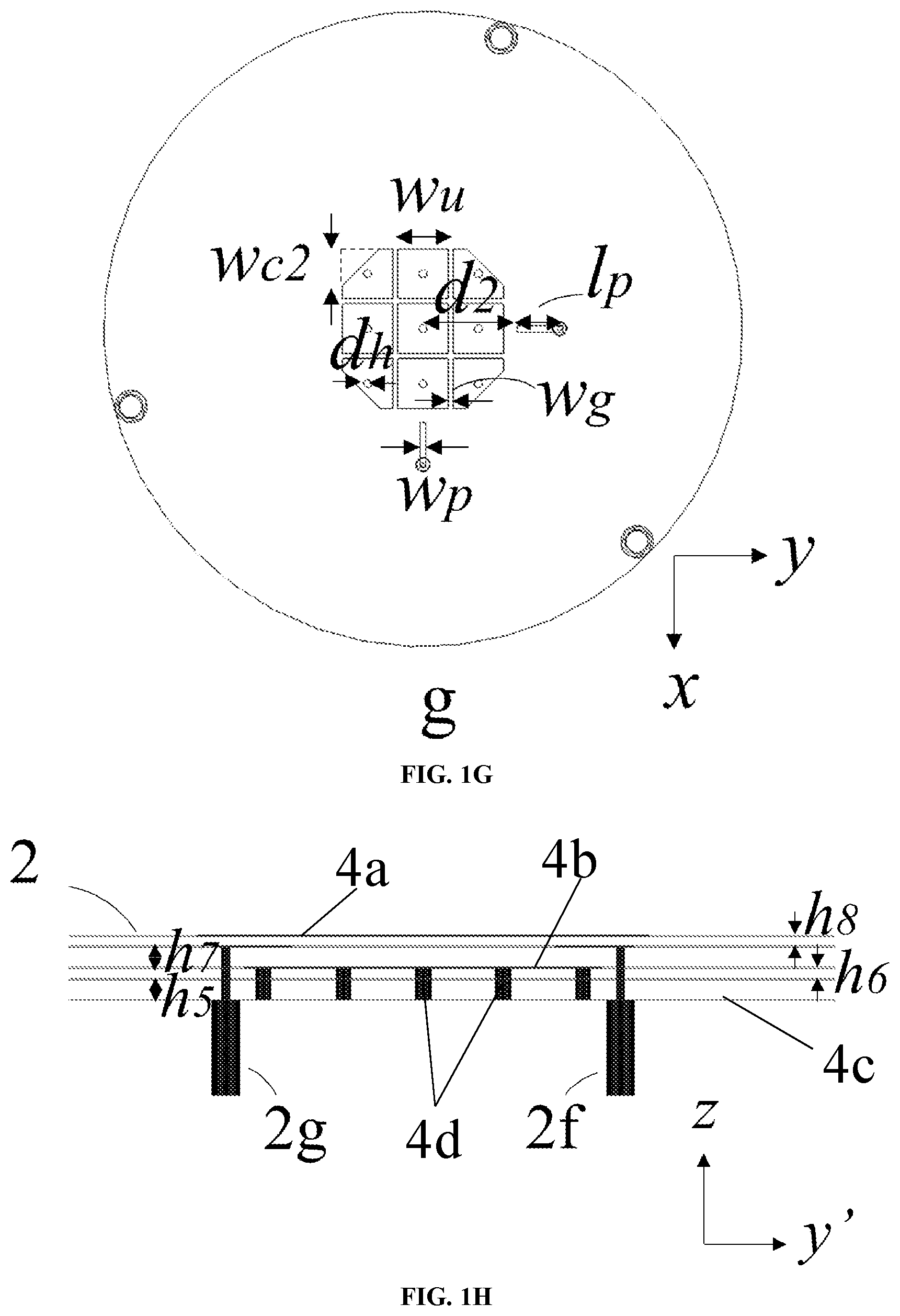 Patent US11824267 Figure 4 – Compact dual-band triple-polarized antenna based on shielded mushroom structures