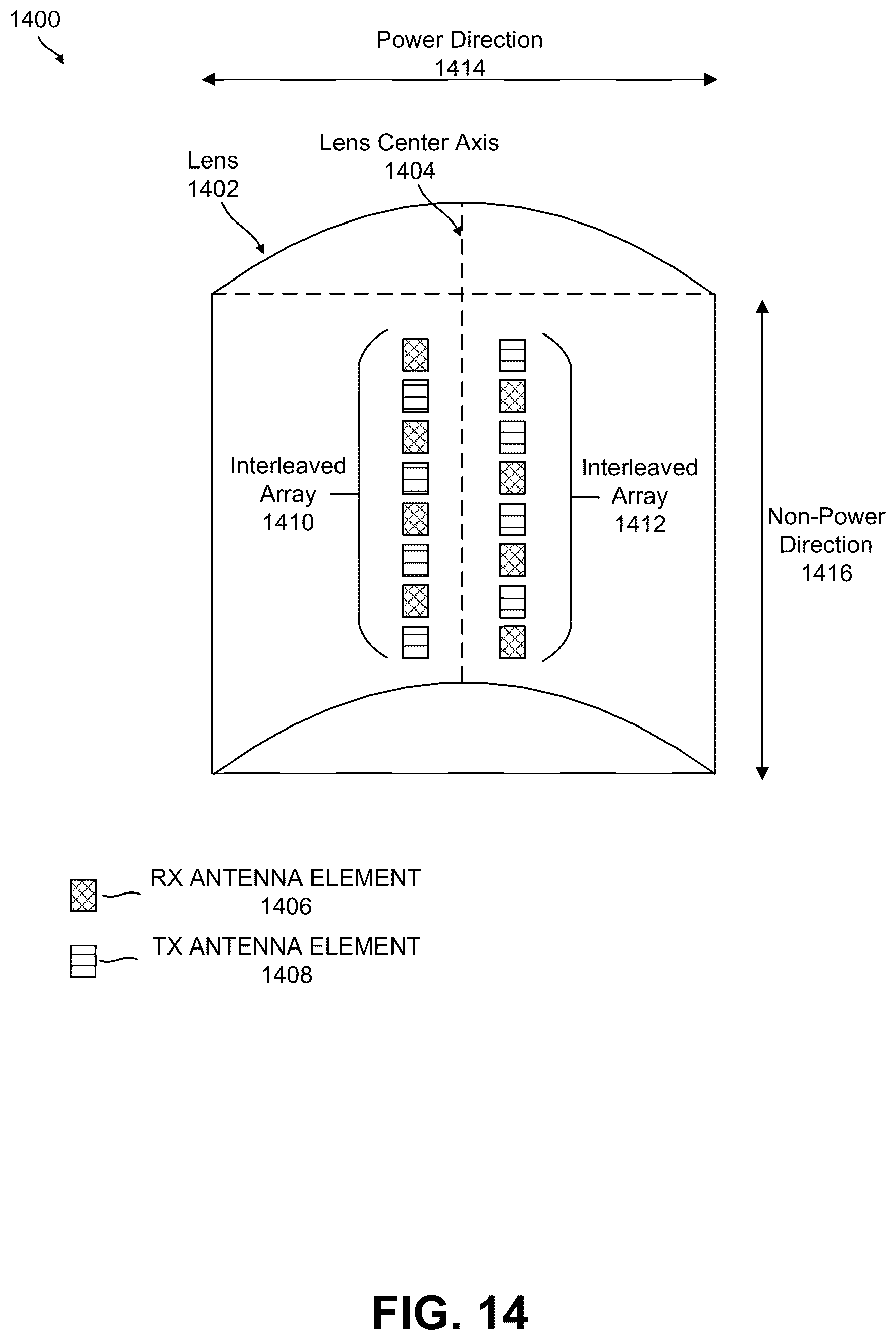 Patent US11824271 Figure 14 – Transmit and receive antenna array configuration for radio frequency beamforming