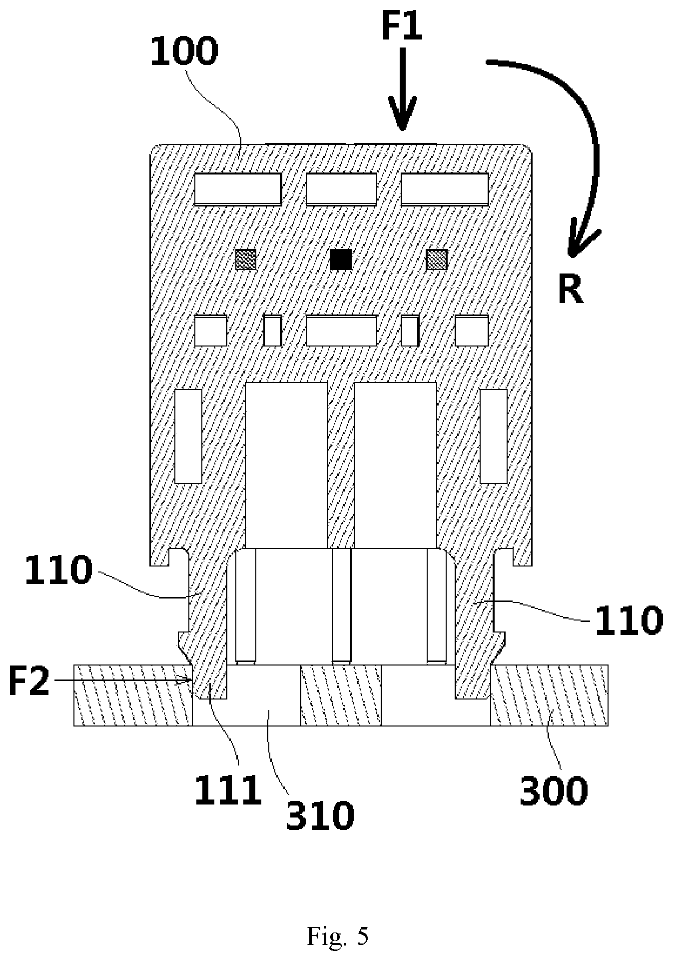 Patent US11824290 Figure 5 – Connector housing legs that attach the connector to a circuit board