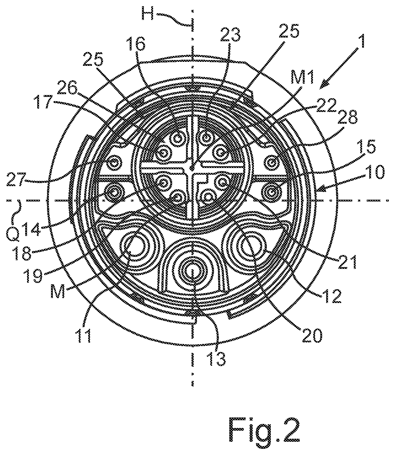 Patent US11824295 Figure 2 – Electrical plug with a specific pin arrangement comprising eight data transmission contacts for gigabit application