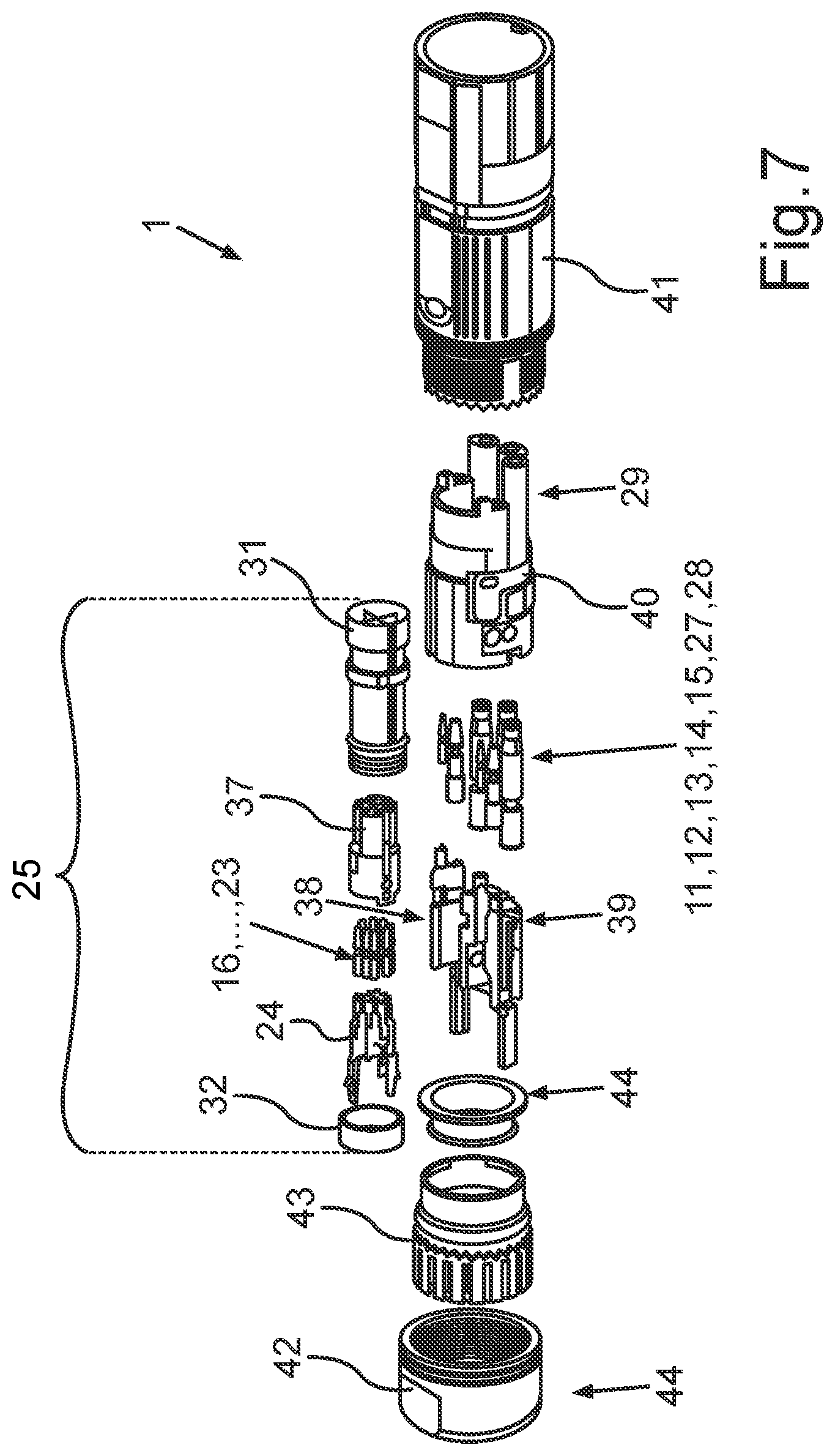 Patent US11824295 Figure 5 – Electrical plug with a specific pin arrangement comprising eight data transmission contacts for gigabit application