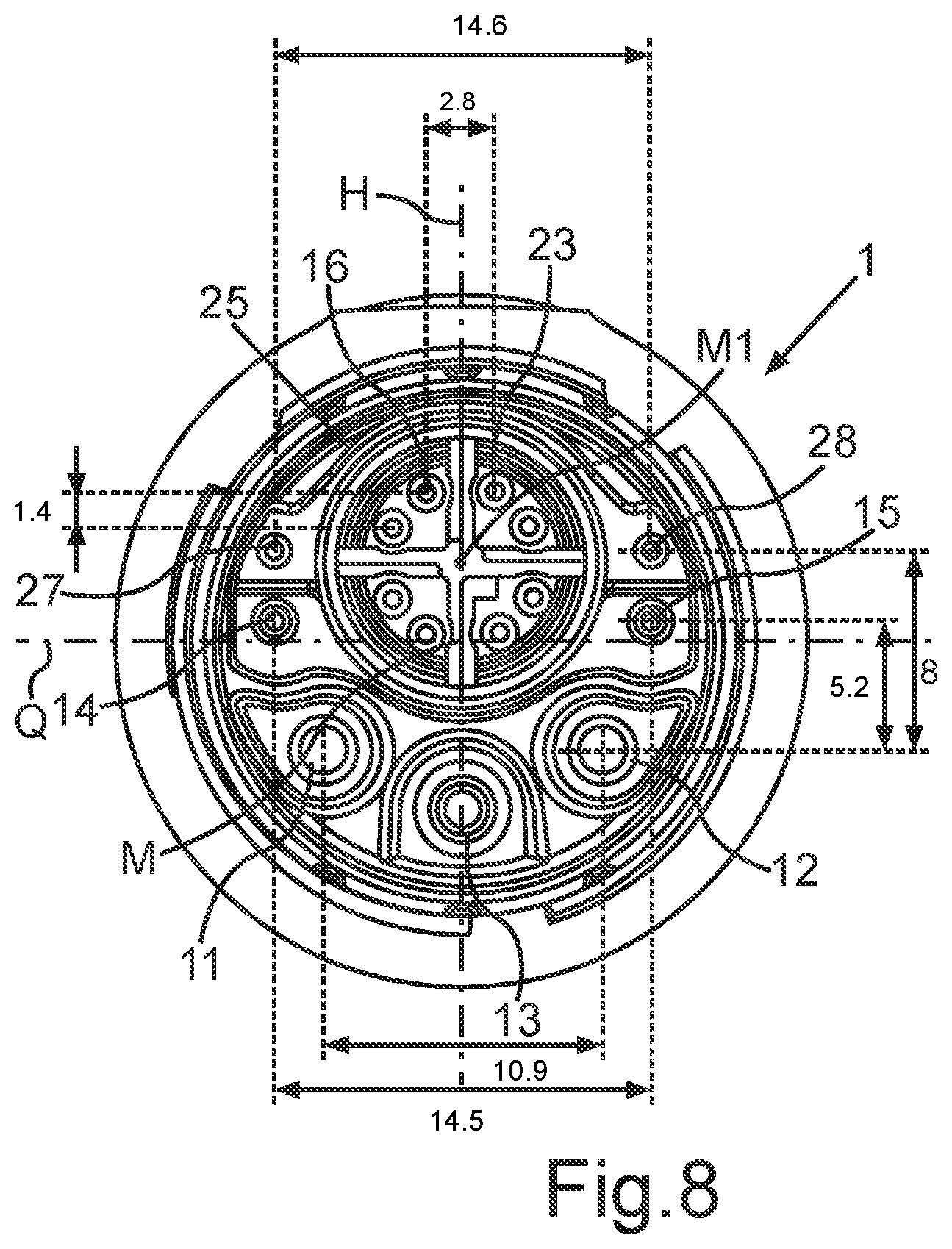 Patent US11824295 Figure 6 – Electrical plug with a specific pin arrangement comprising eight data transmission contacts for gigabit application