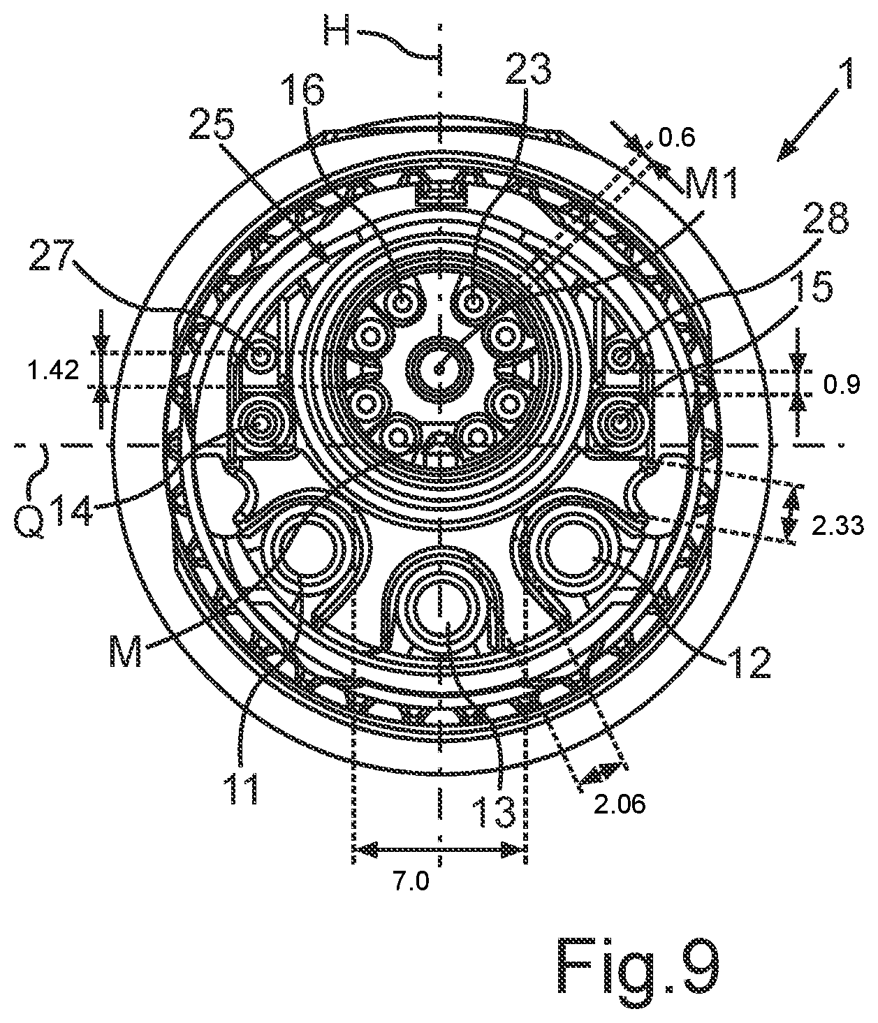 Patent US11824295 Figure 7 – Electrical plug with a specific pin arrangement comprising eight data transmission contacts for gigabit application