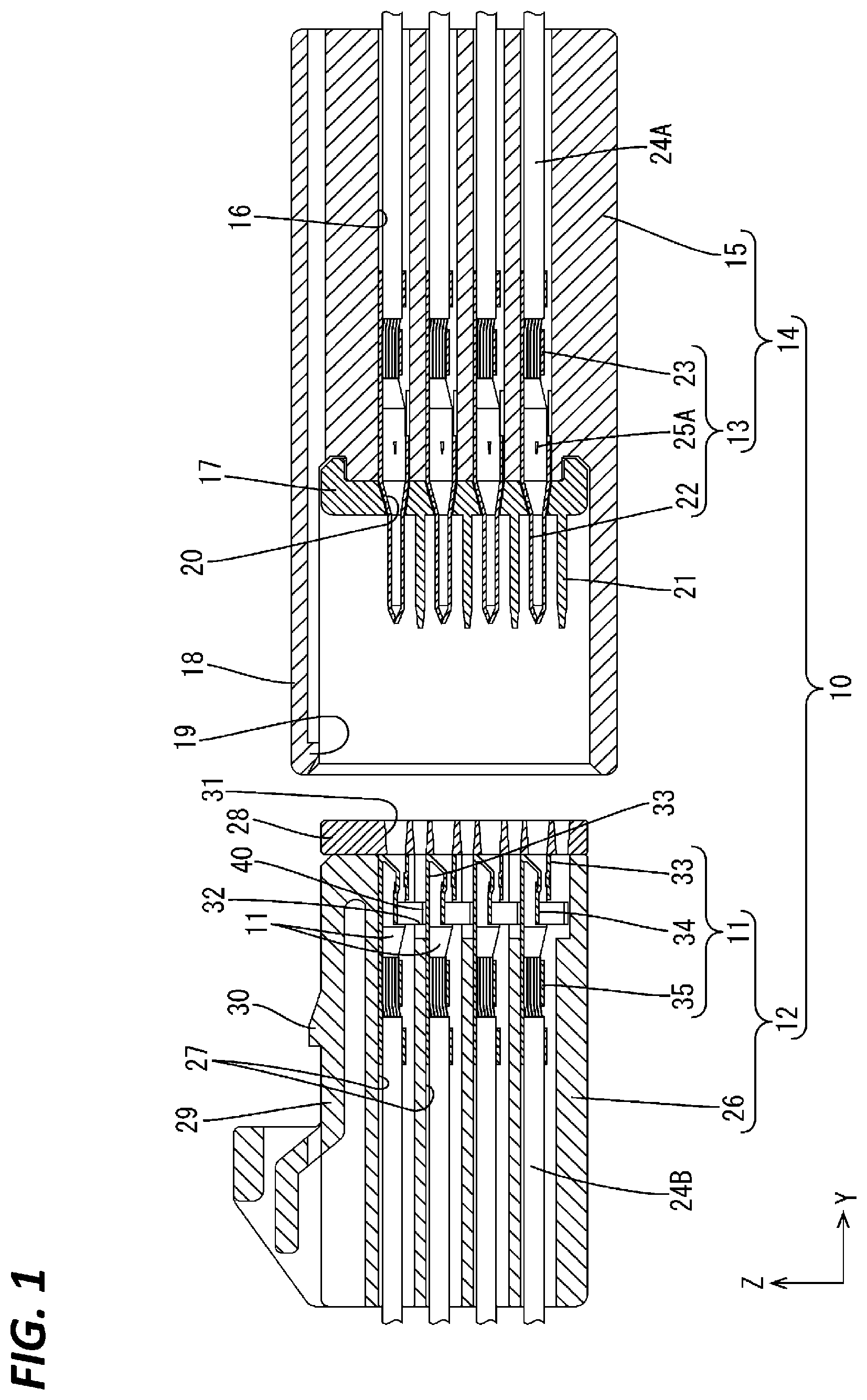 Patent US11824296 Figure 1 – Terminal, connector and connector assembly