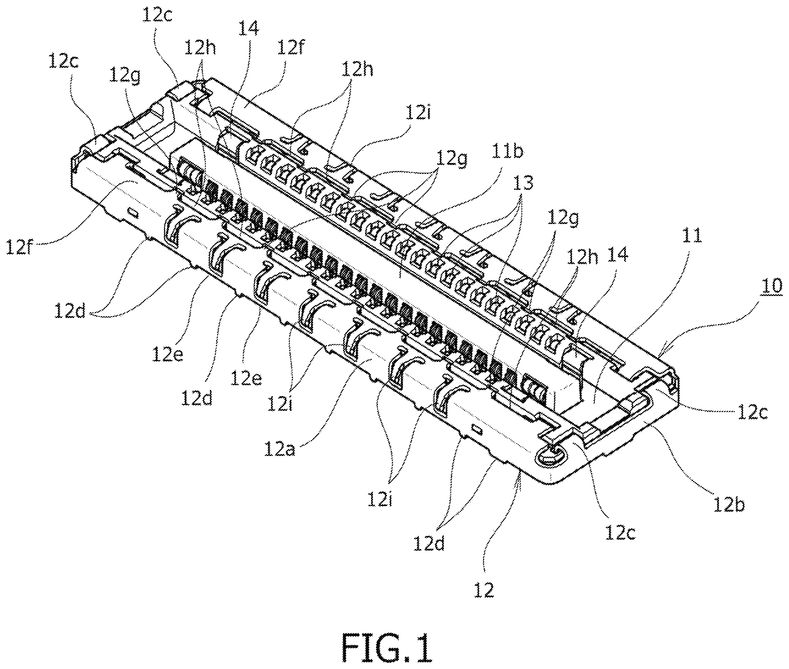 Patent US11824312 Figure 1 – Board-connecting electric connector device