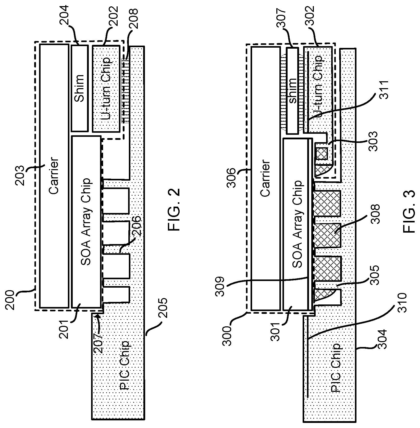 Patent US11824327 Figure 2 – Silicon-assisted packaging of high power integrated SOA array