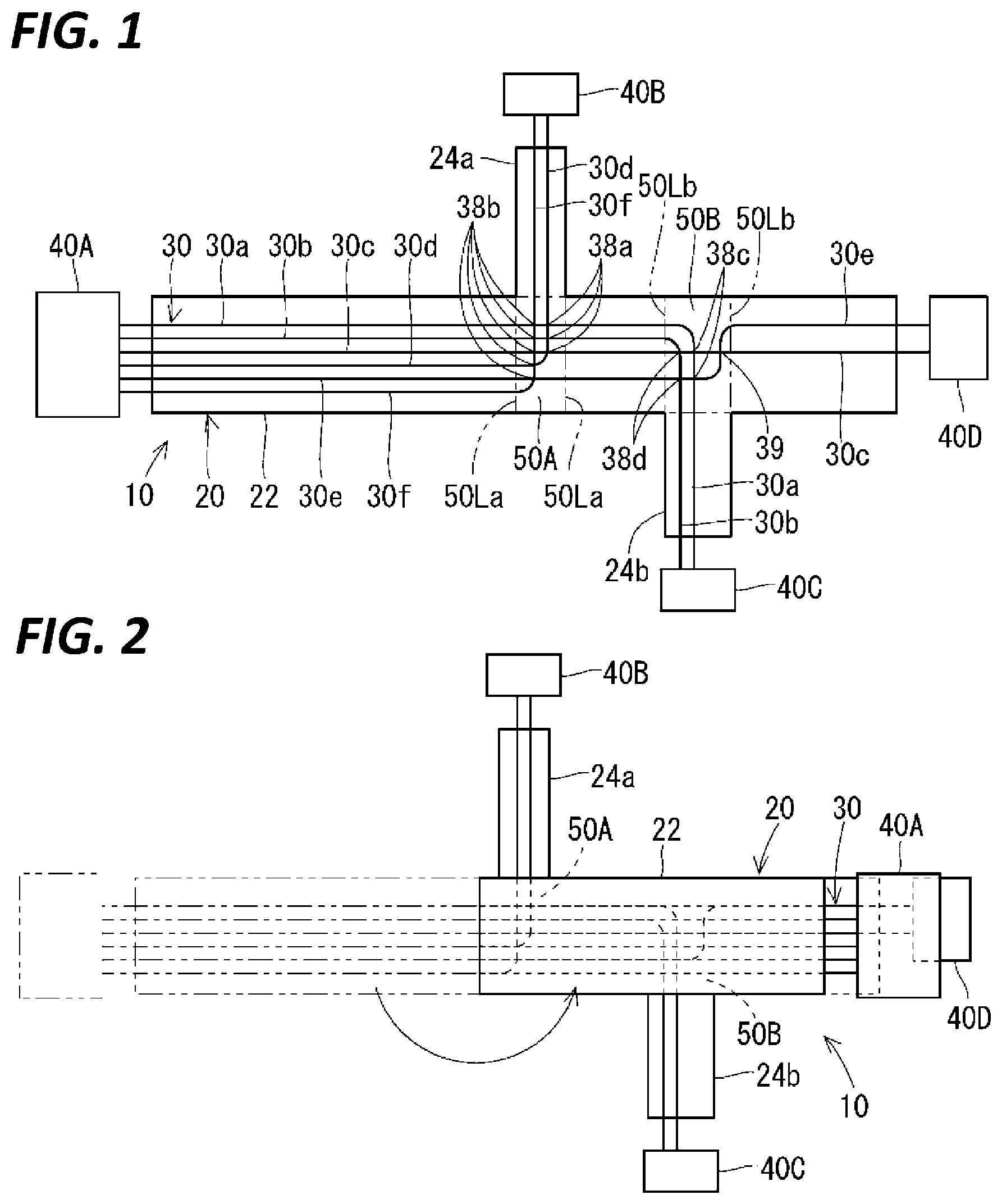 Patent US11824335 Figure 1 – Wiring member including branching portion and intersection location