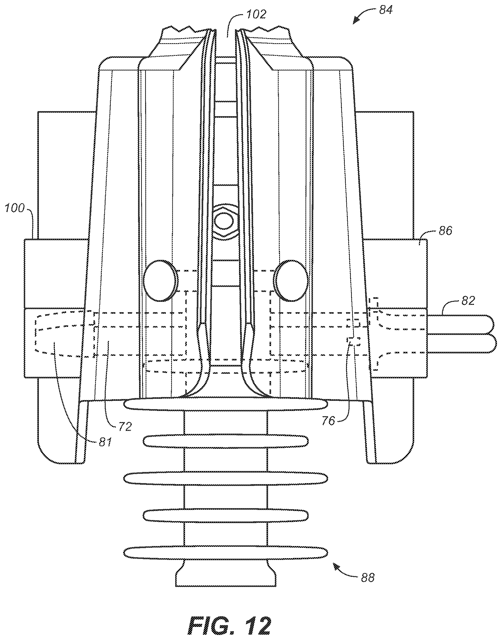 Patent US11824341 Figure 9 – High voltage conductor cover with fenders over retaining pin holes
