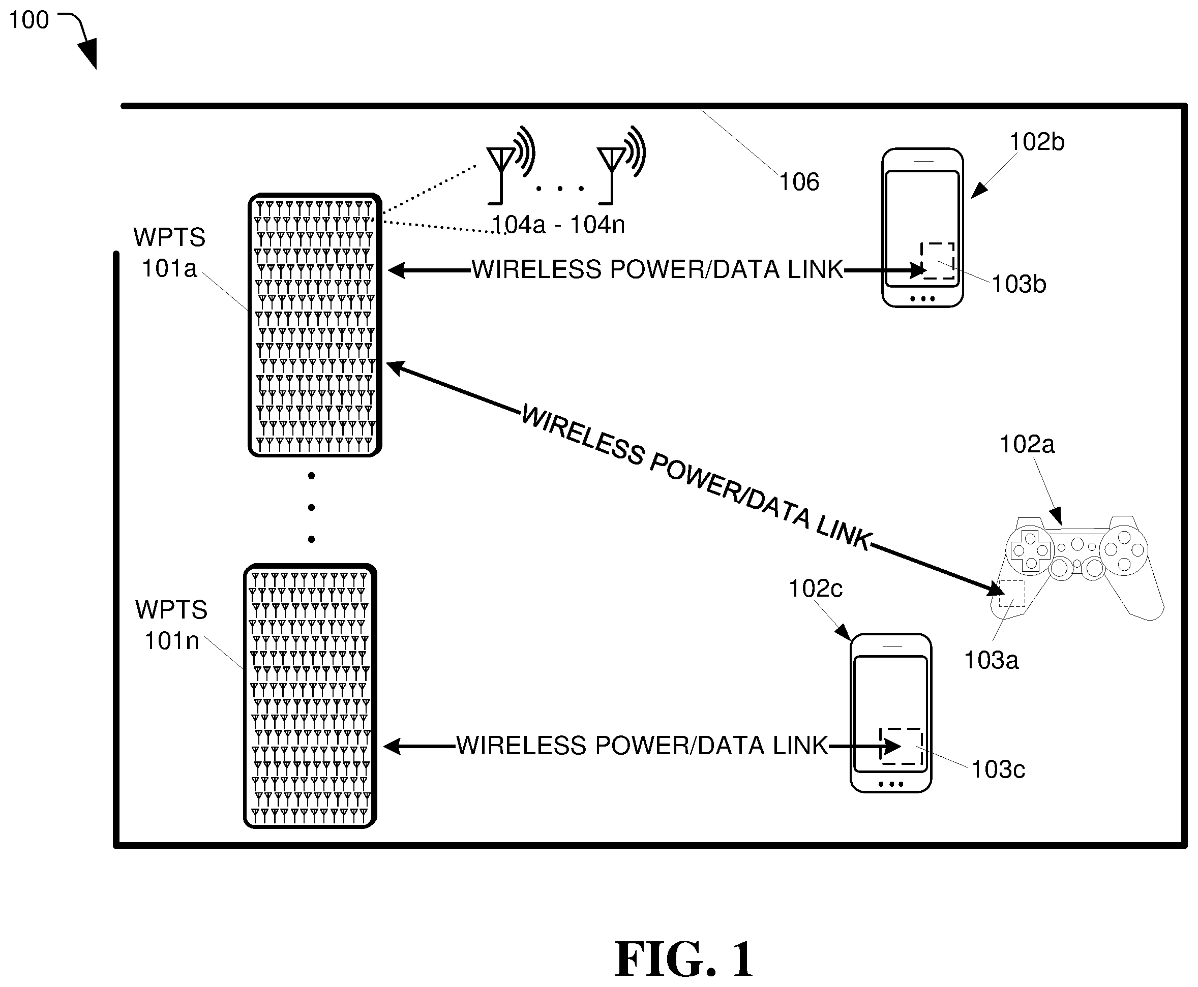 Patent US11824370 Figure 1 – Retrodirective wireless power transfer via backscattering
