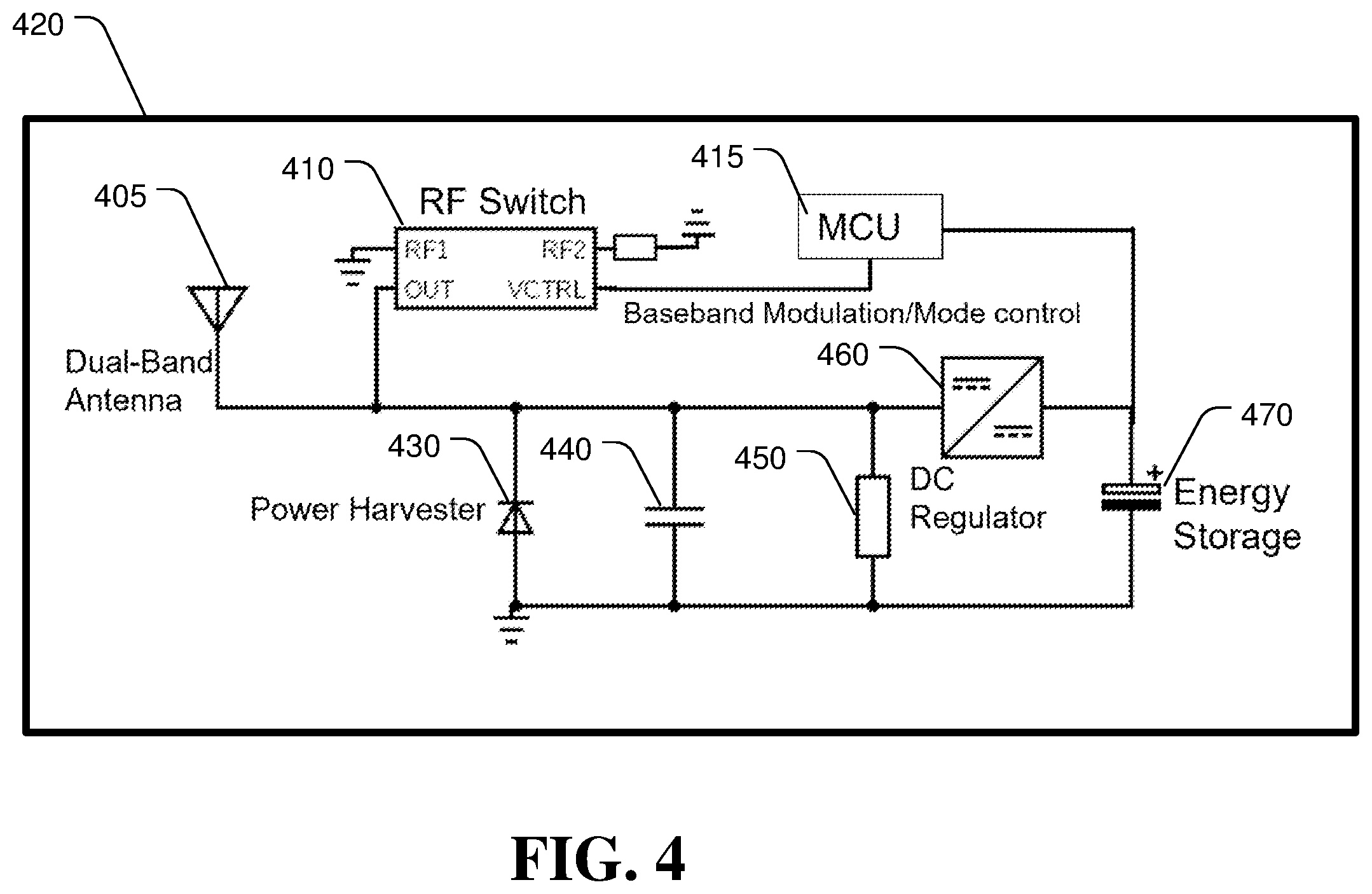 Patent US11824370 Figure 4 – Retrodirective wireless power transfer via backscattering