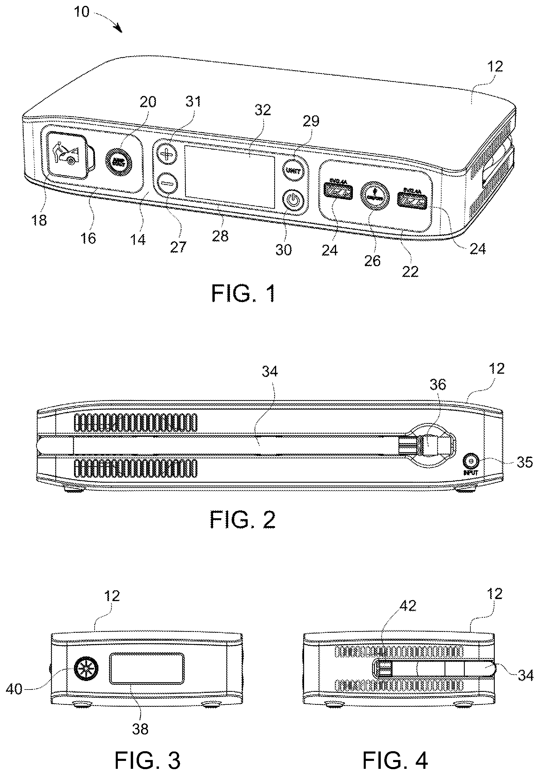 Patent US11824383 Figure 1 – Portable power charger with air compressor