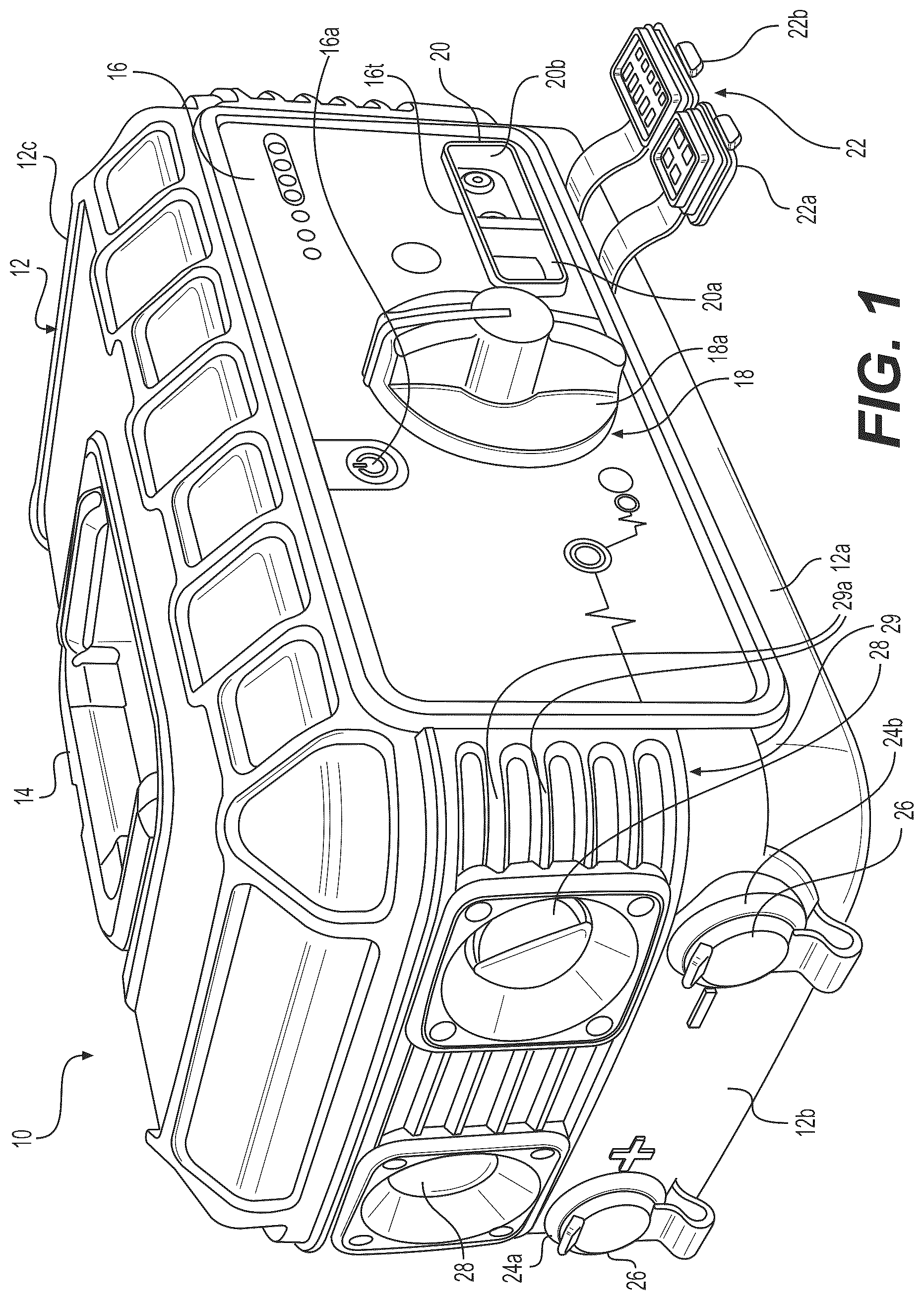 Patent US11824385 Figure 1 – Rechargeable battery jump starting device with leapfrog charging system
