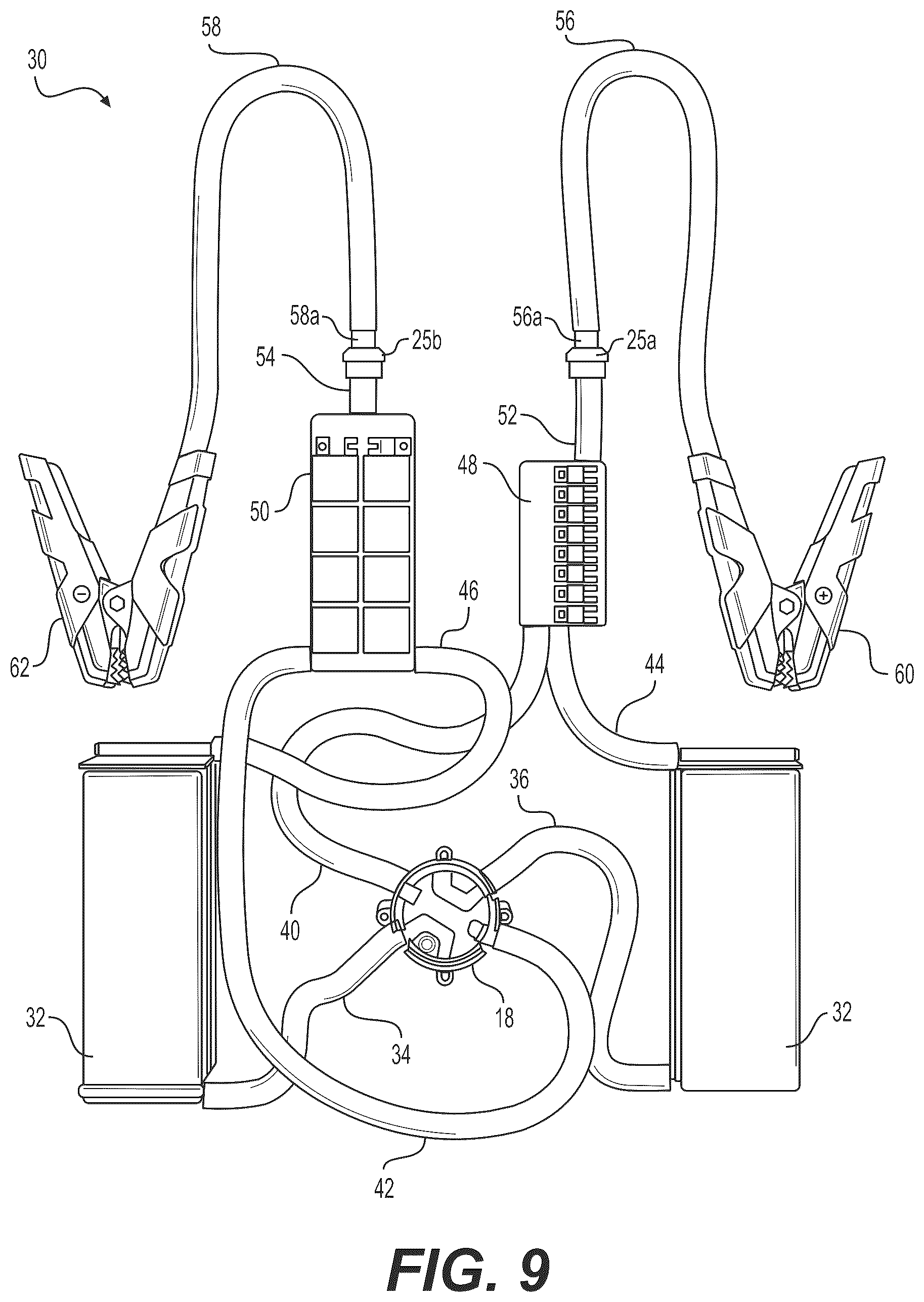 Patent US11824385 Figure 5 – Rechargeable battery jump starting device with leapfrog charging system